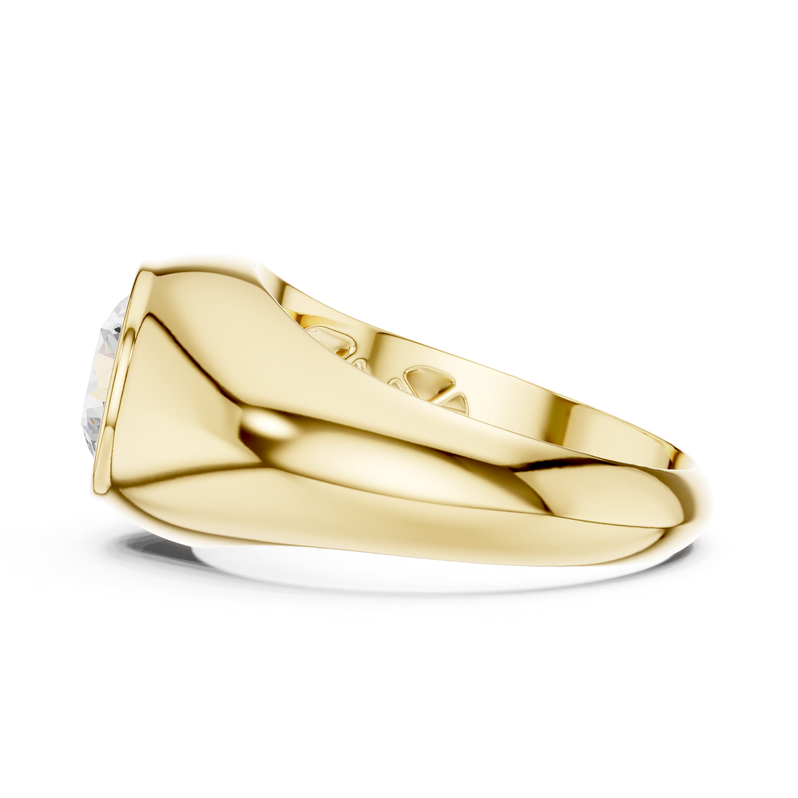 Gold ring with a diamond on a white background