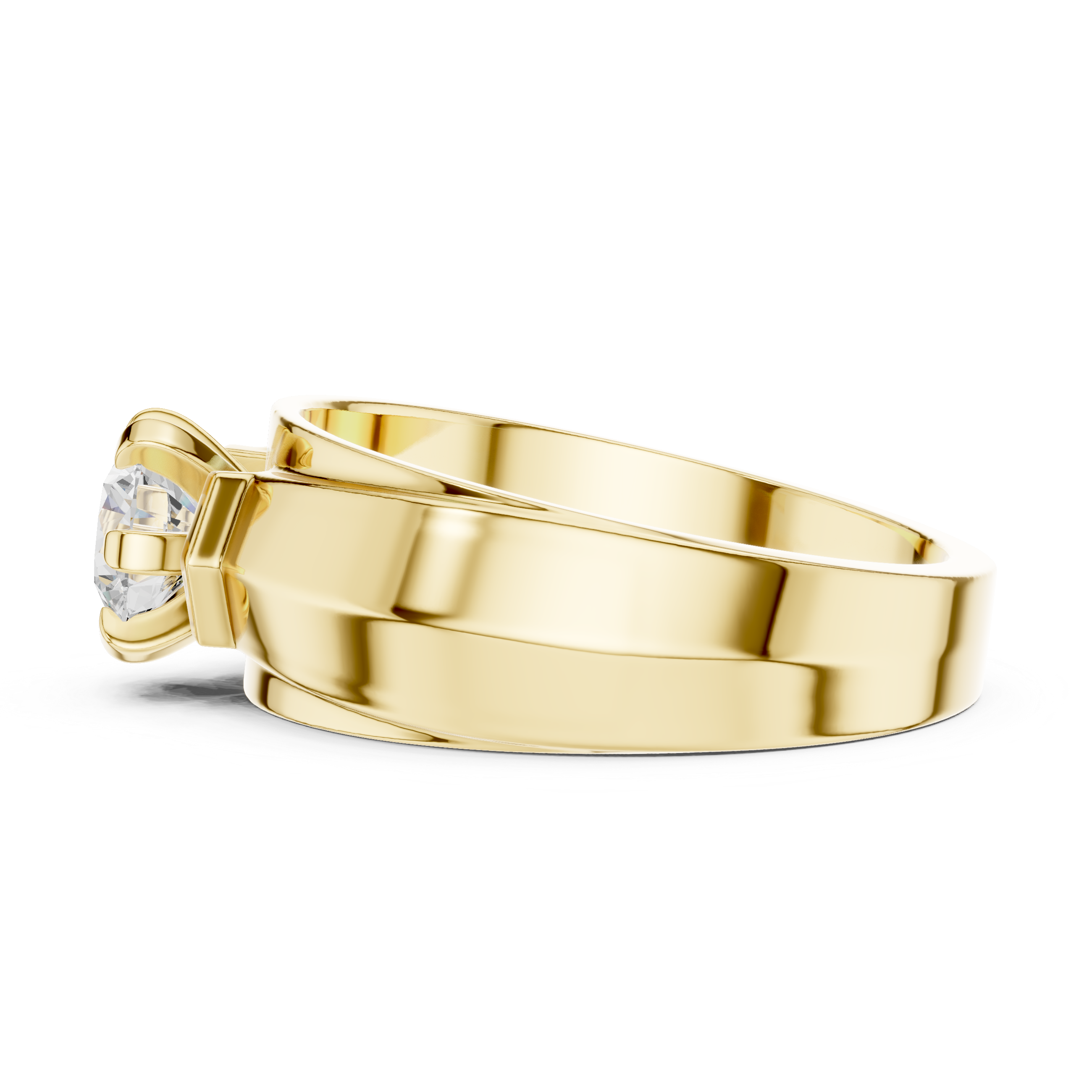 Gold ring with a diamond on a white background