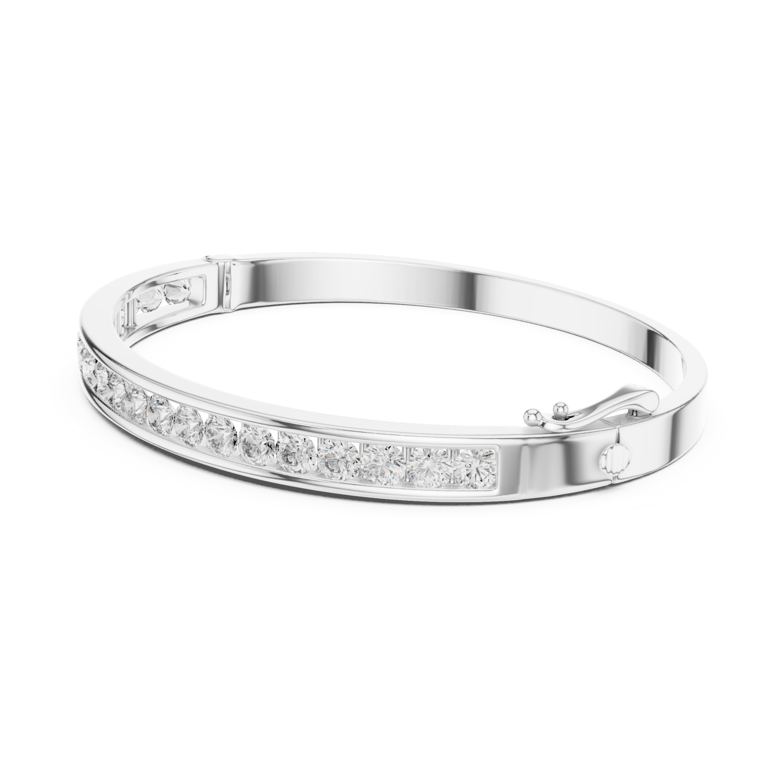 The Jersey City Bangle - Channel Set Round Diamond Hinged Bangle