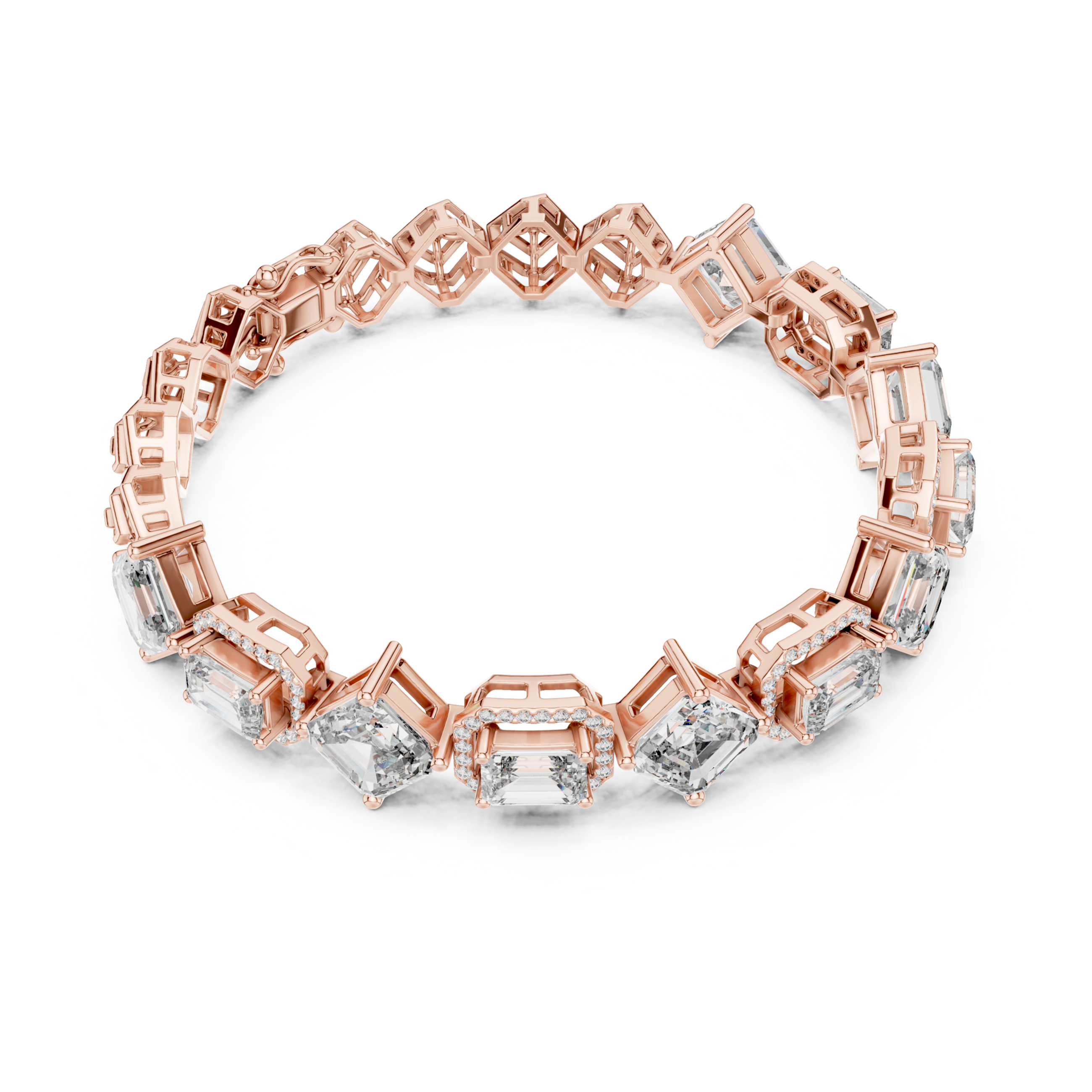 The Baltimore Bracelet - Geometric Halo Emerald Cut Diamond Bracelet