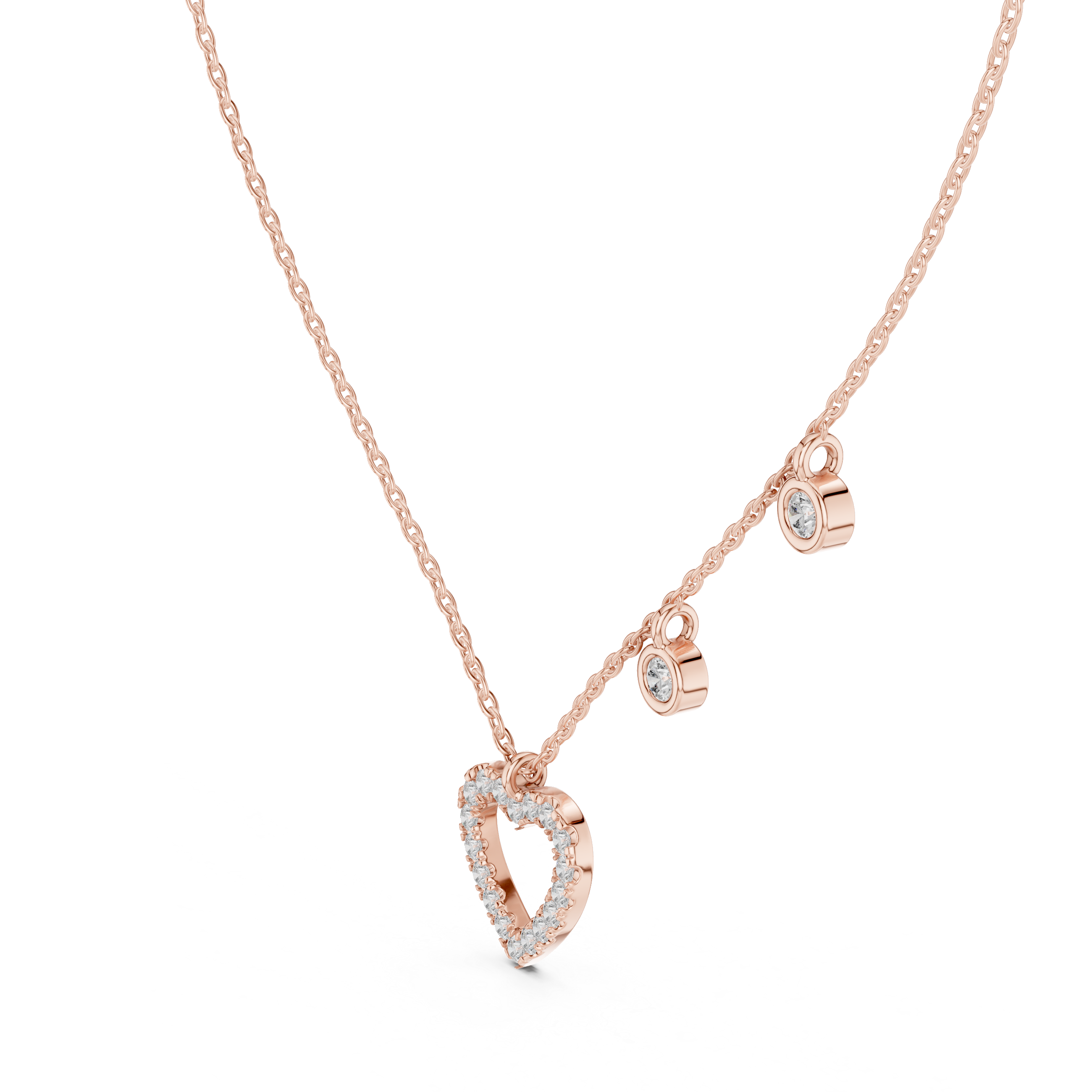 Muur Atelier Solid Gold Diamond Open Heart & Station Necklace