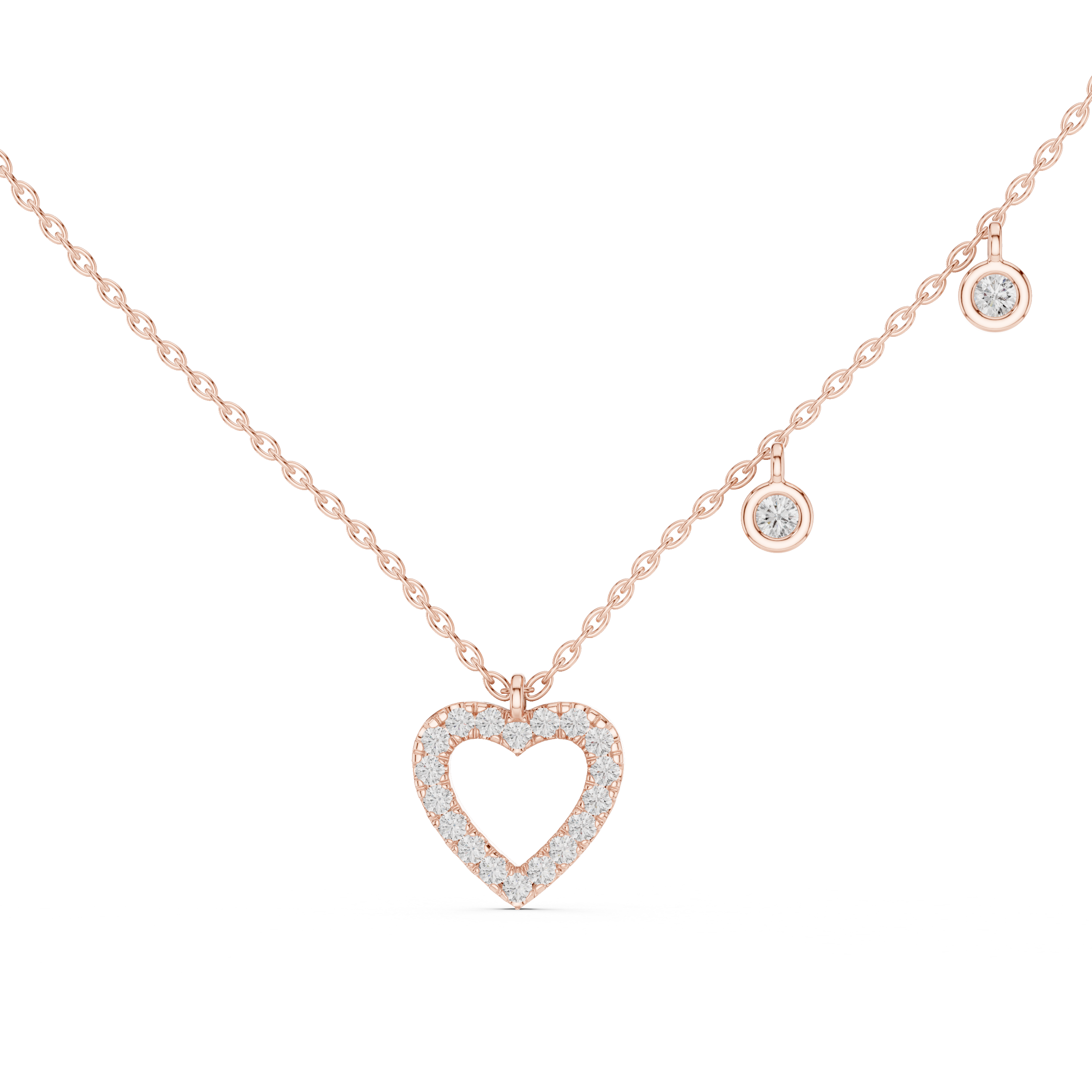 Muur Atelier Solid Gold Diamond Open Heart & Station Necklace