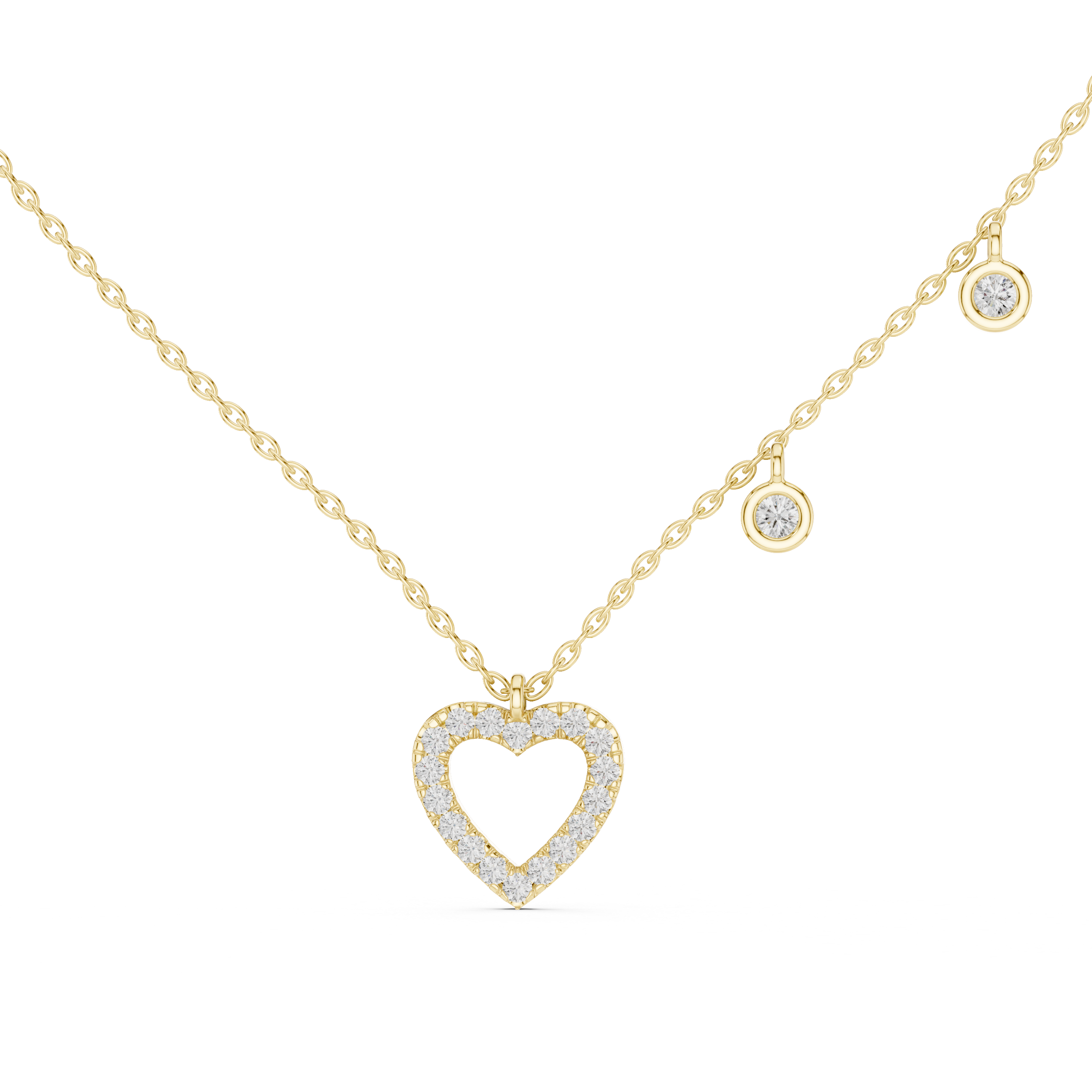 Muur Atelier Solid Gold Diamond Open Heart & Station Necklace