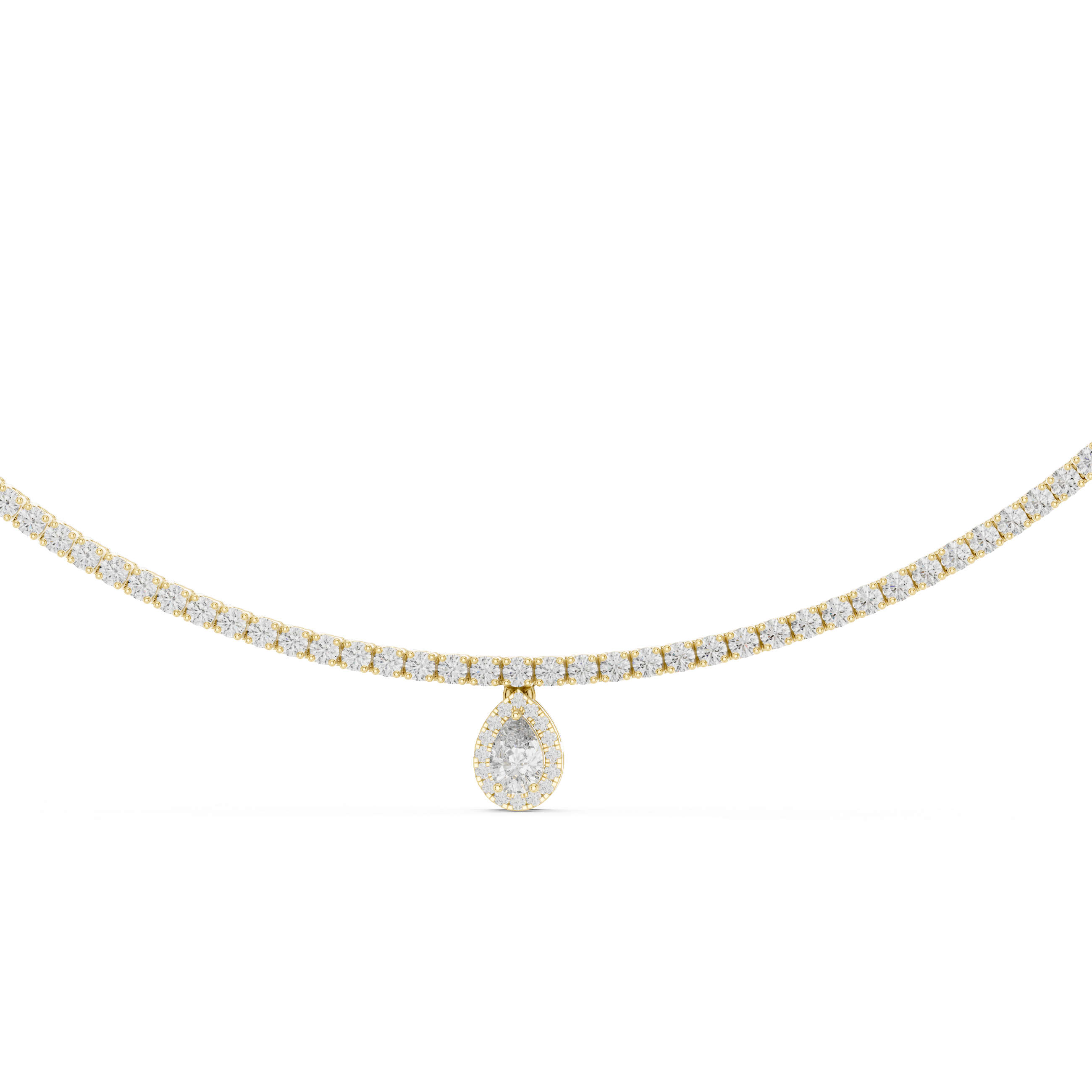 Muur Atelier Solid Gold Collet Set Diamond Tennis Necklace & Pear Drop
