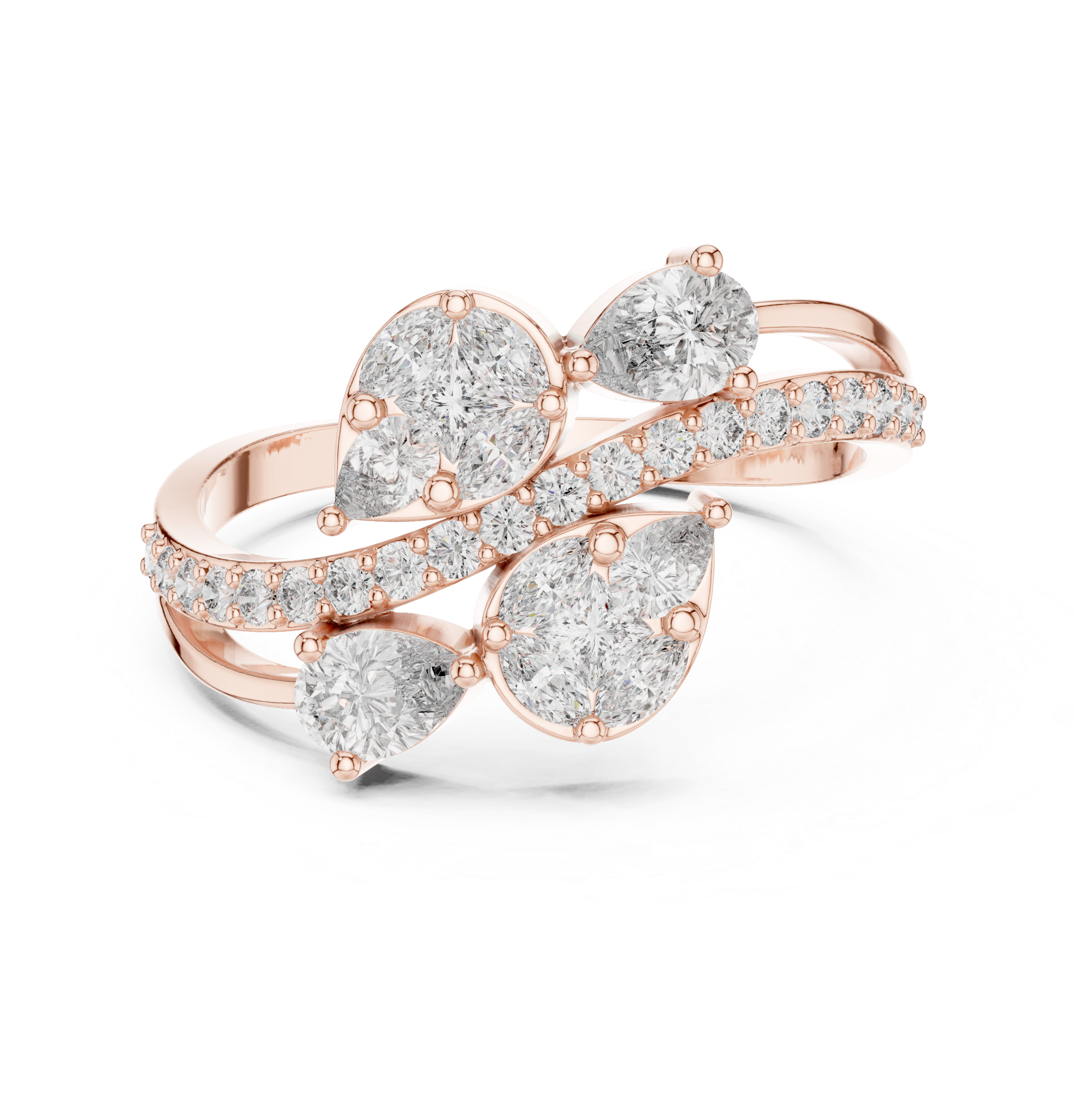 Muur Atelier Solid Gold Mixed Cut Floral Bypass Diamond Ring