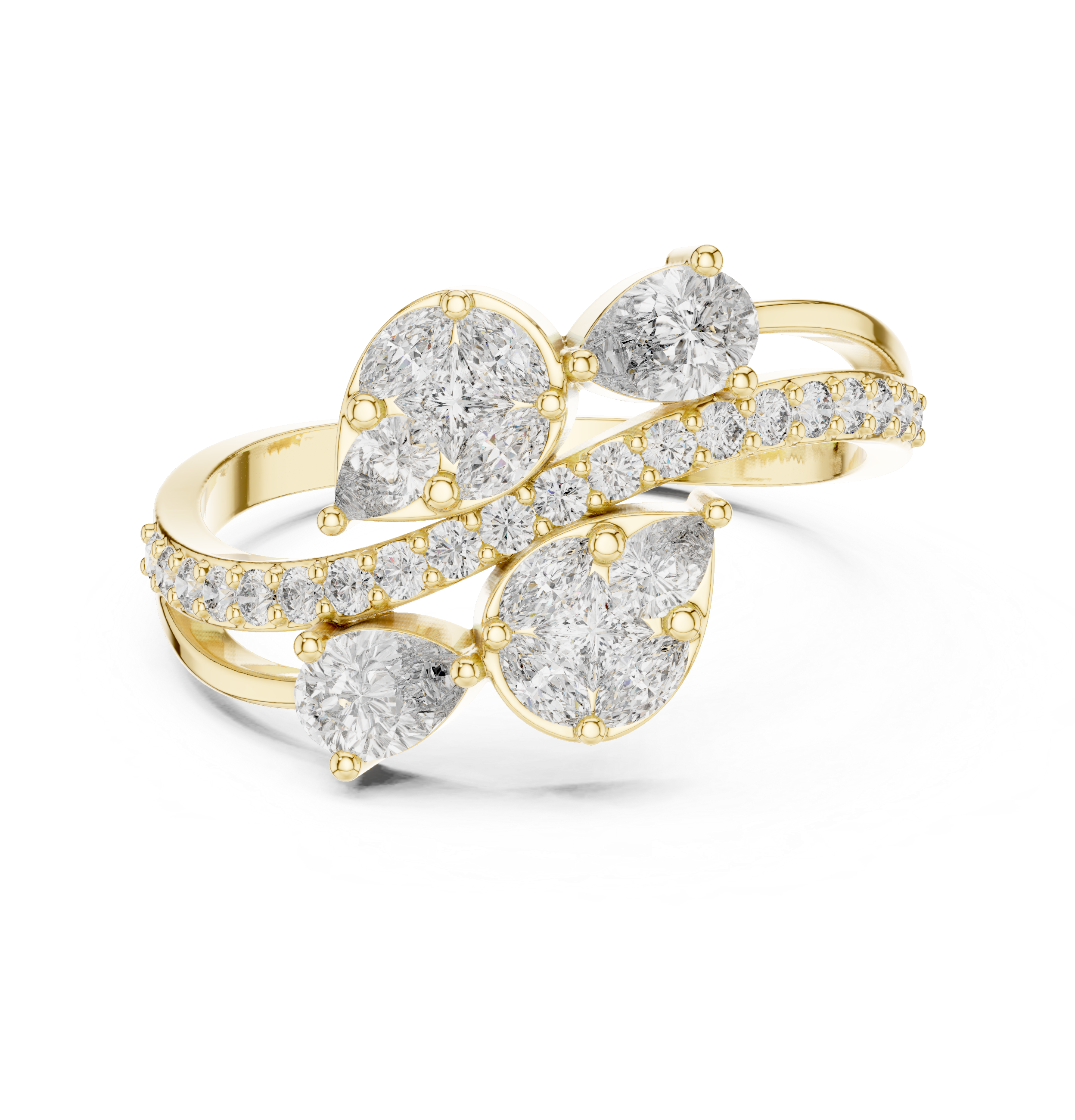 Muur Atelier Solid Gold Mixed Cut Floral Bypass Diamond Ring