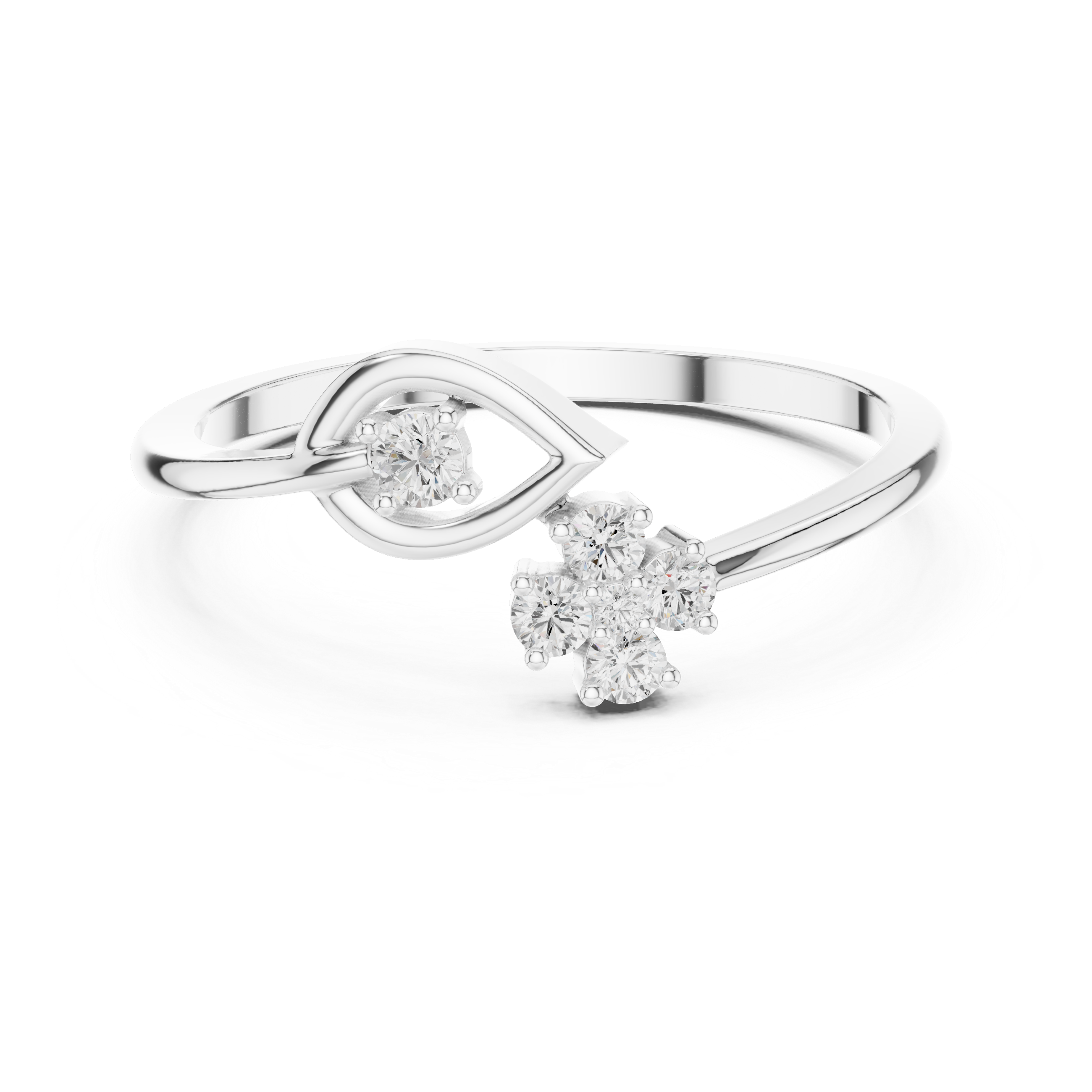 The Biarritz Ring - Round Diamond Floral & Solitaire Bypass Ring