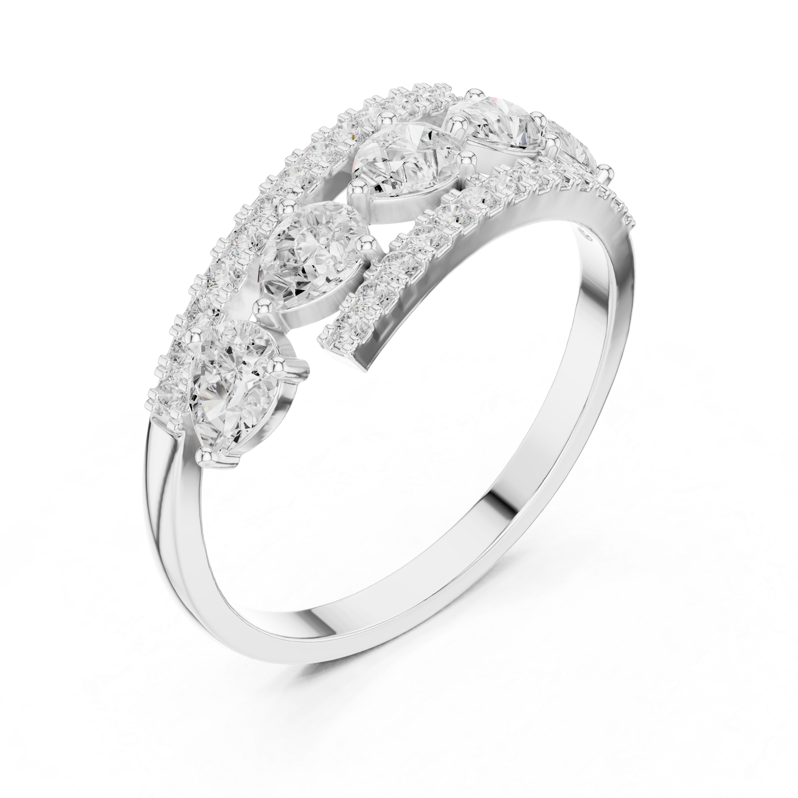 The Carcassonne Ring - Pear Cut Five-Stone Gallery Pavé Band