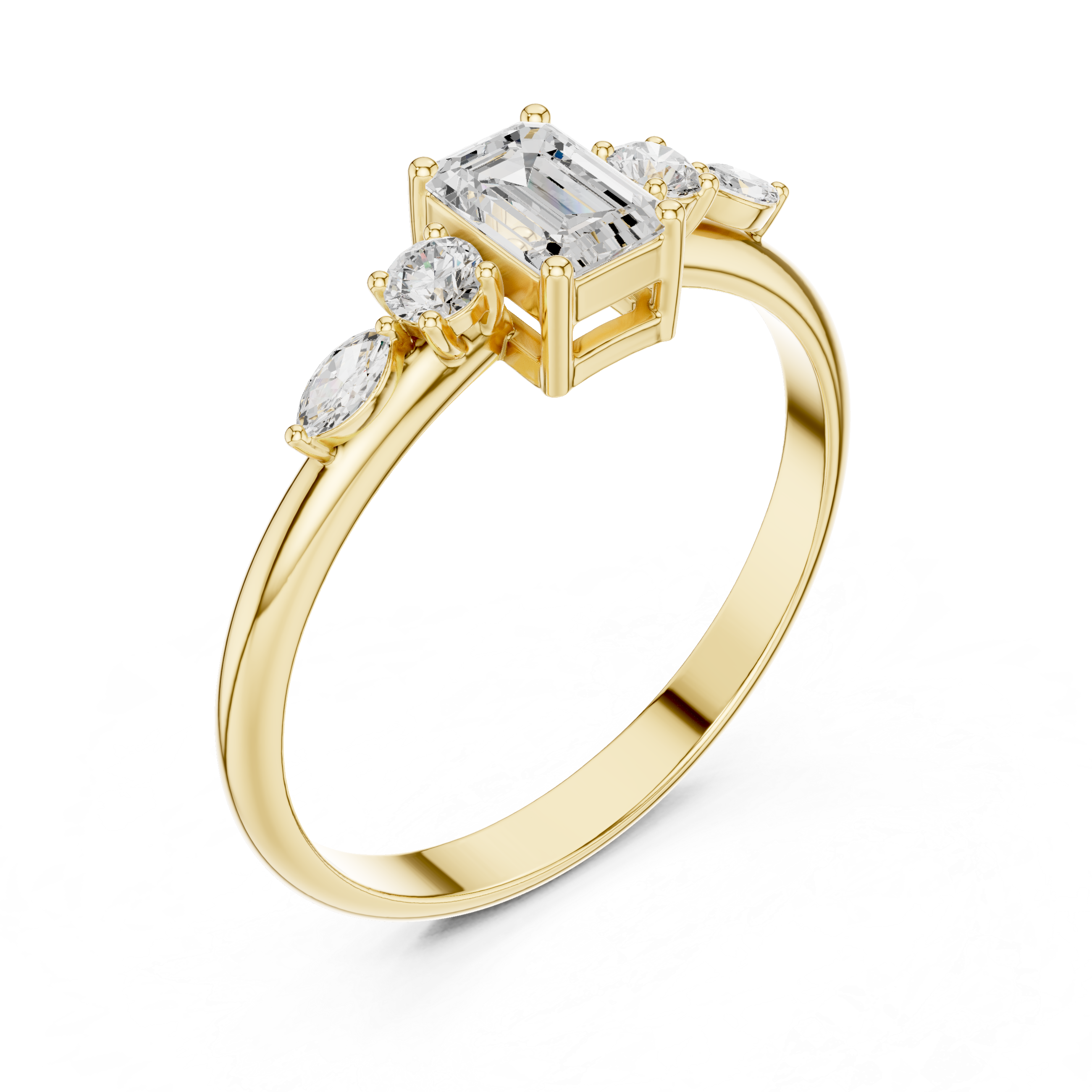 The Antibes Ring - Emerald Cut Five-Stone Geometric Diamond Ring