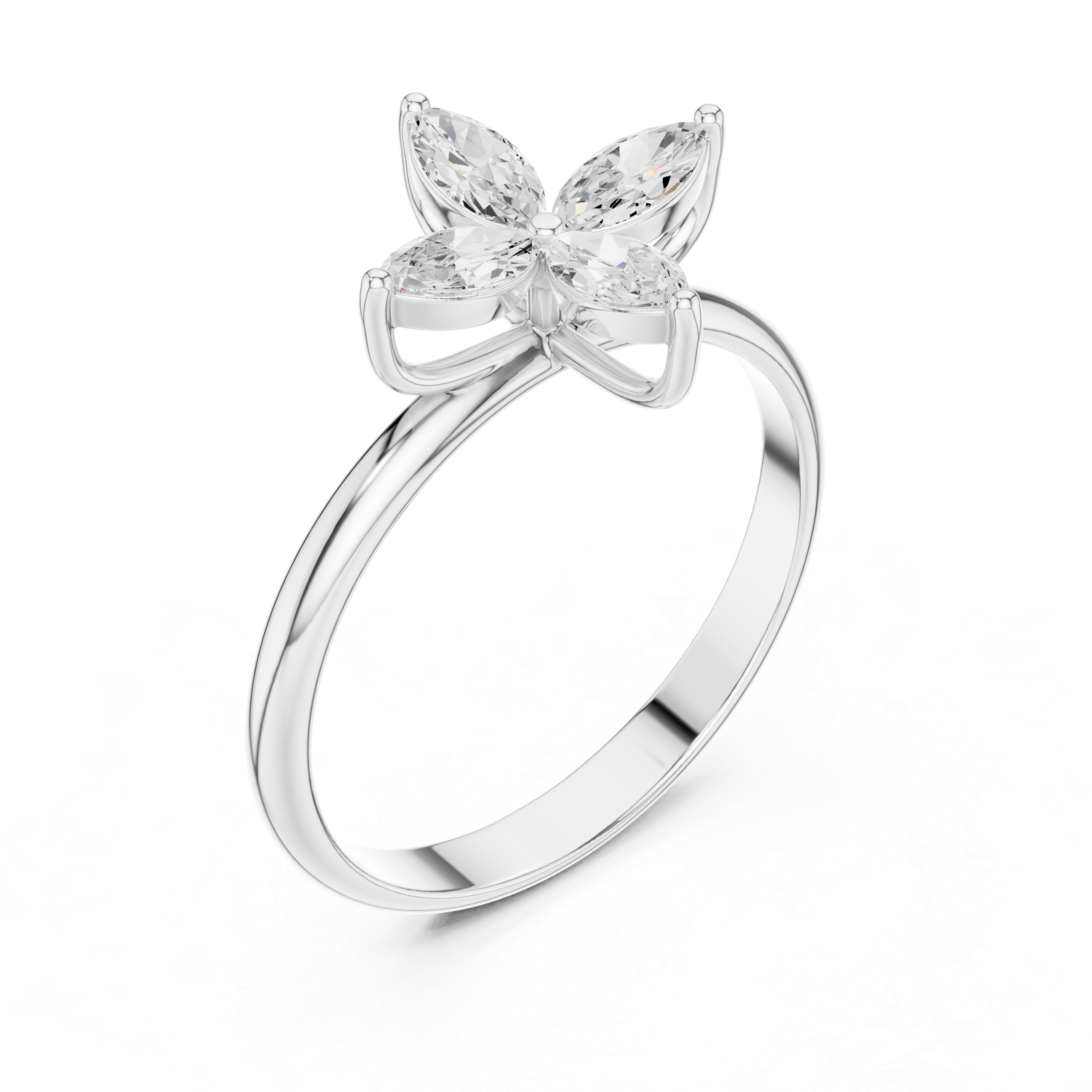 The Roeselare Ring - Marquise Cut Four-Petal Floral Diamond Ring
