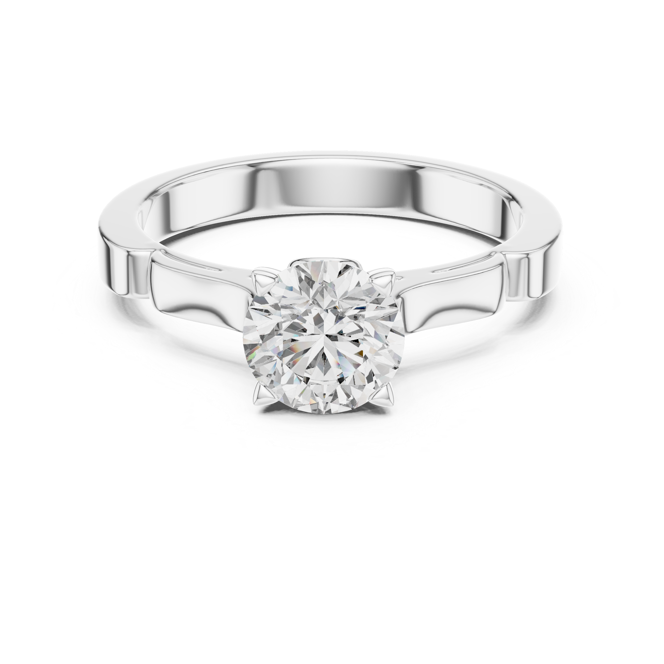 The Damme Ring - Round Cut Sculpted Cathedral Solitaire