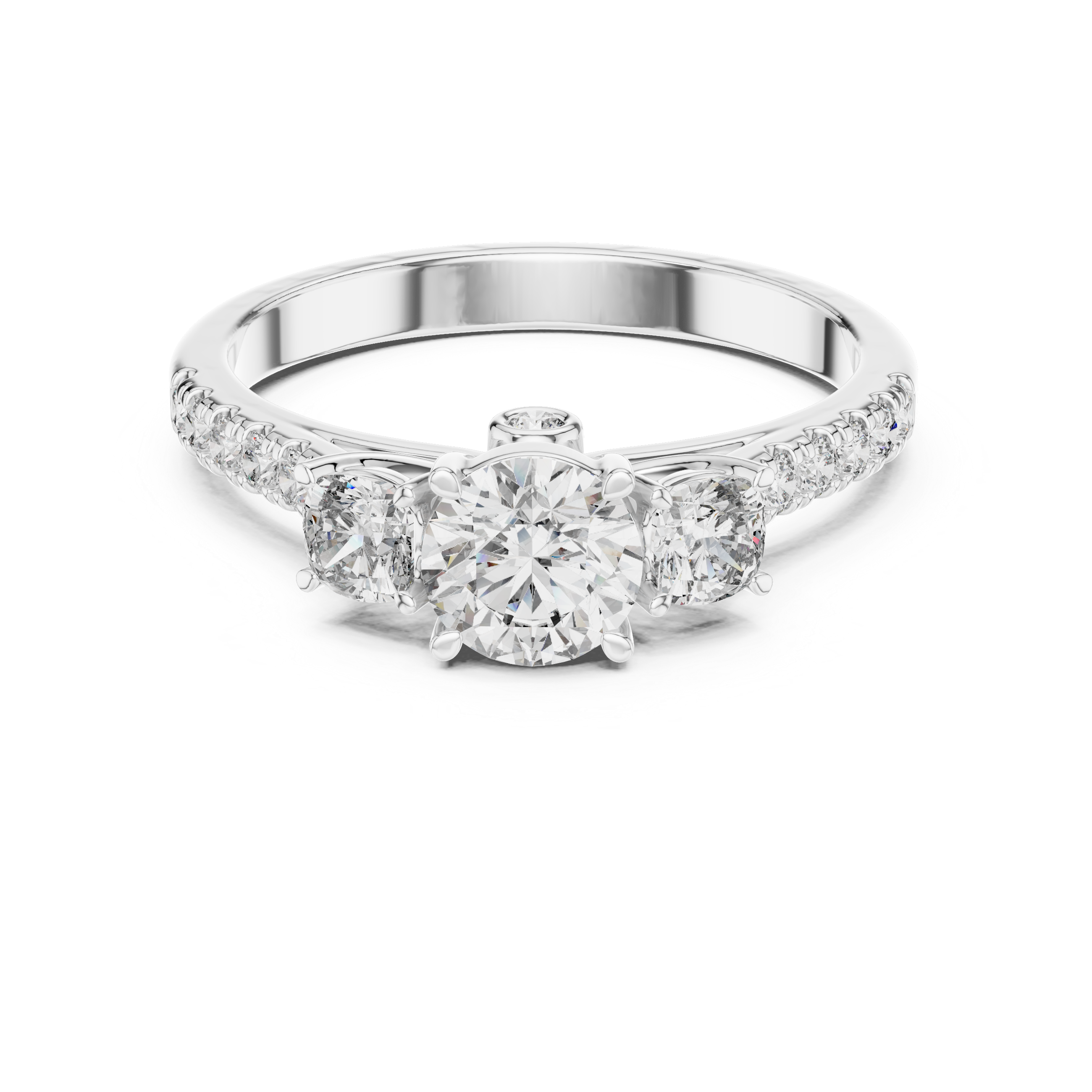 The Roermond Ring - Round & Cushion Three-Stone Pavé Engagement Ring