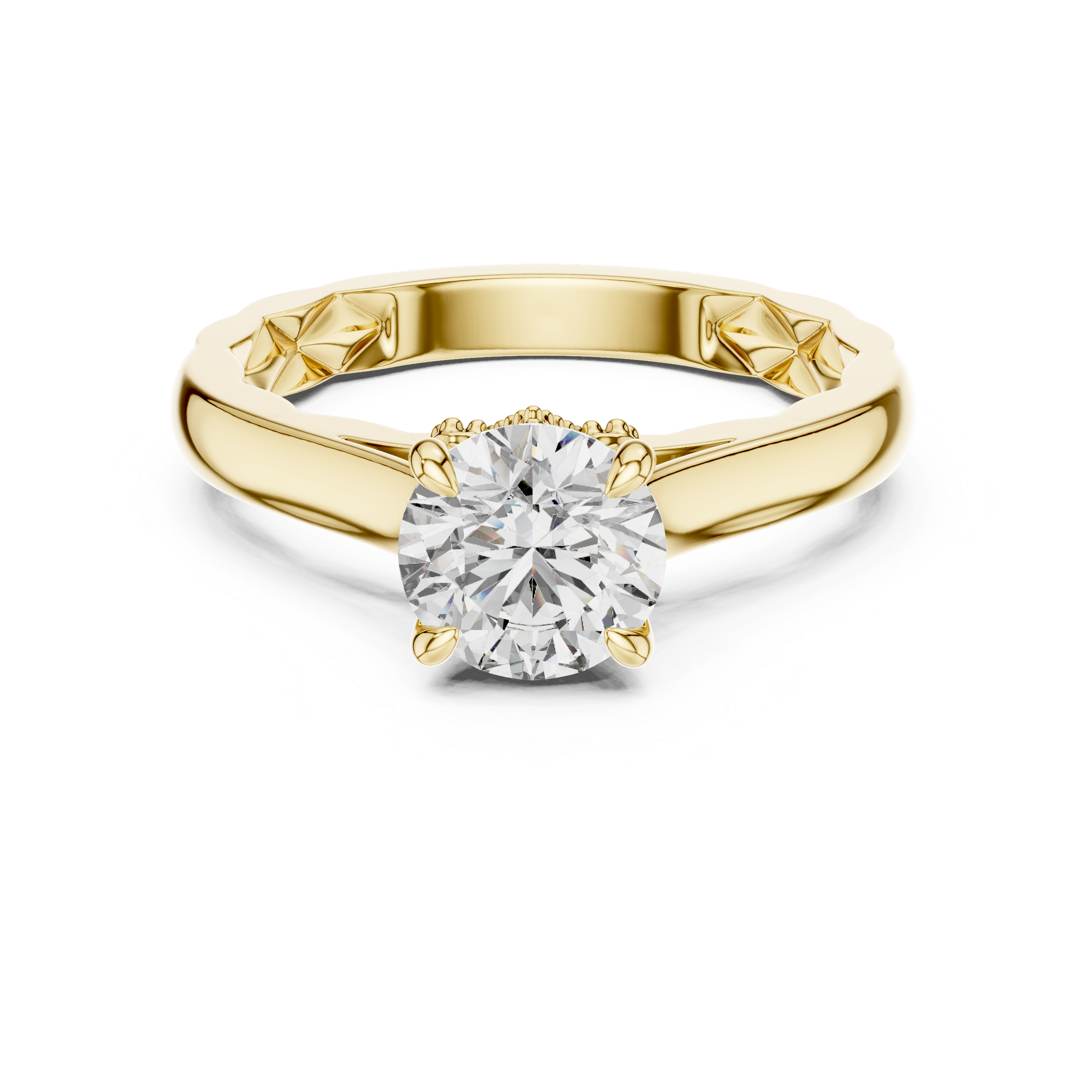 The Elburg Ring - Round Cut Quilted Texture Solitaire with Hidden Accents