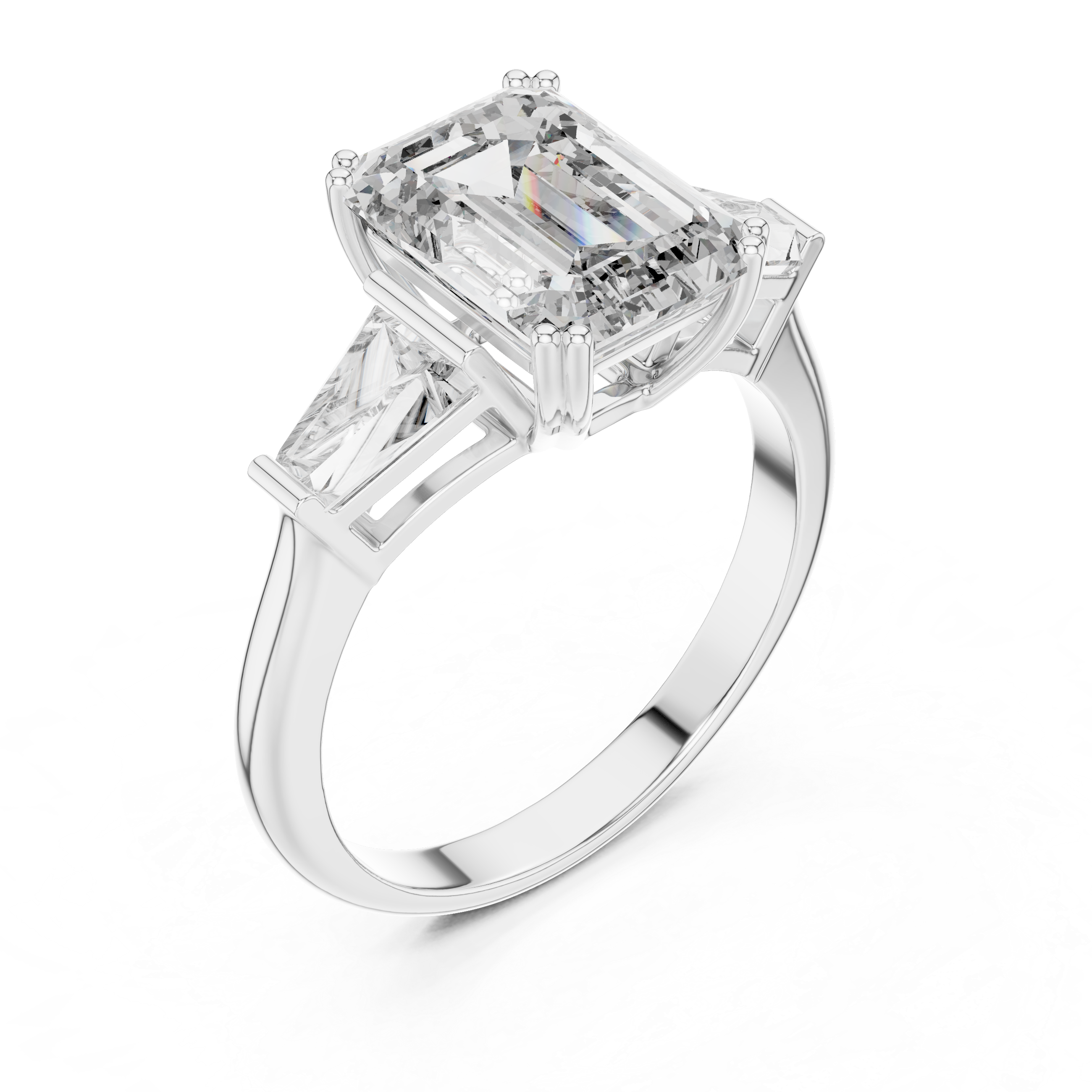 The Ypres Ring - Radiant Cut Three-Stone Baguette Engagement Ring