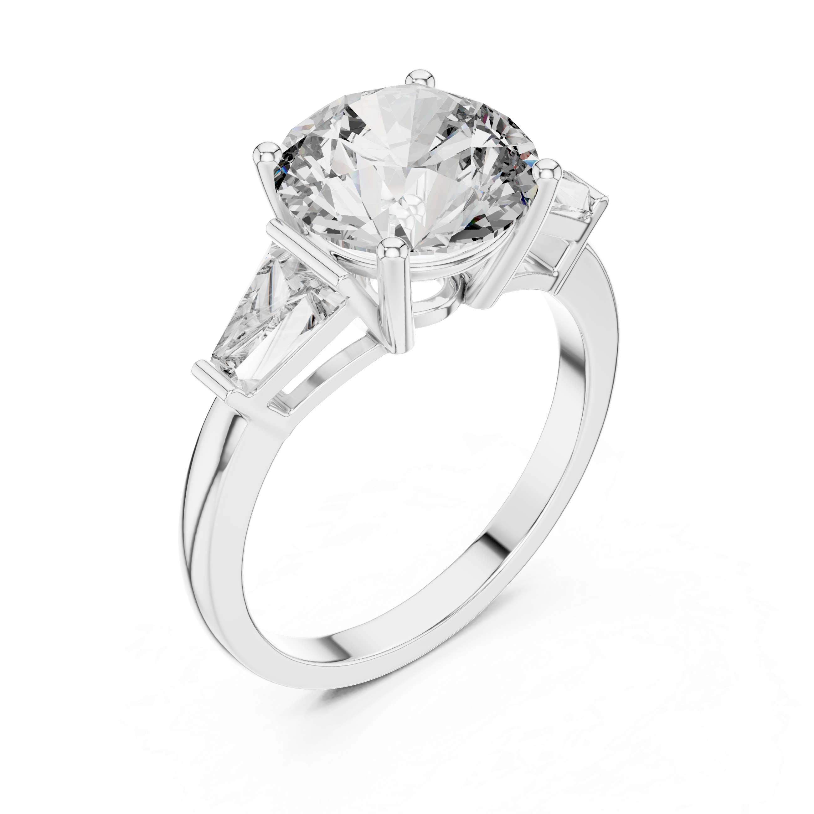The Amersfoort Ring - Round Cut Three-Stone Tapered Baguette Engagement Ring