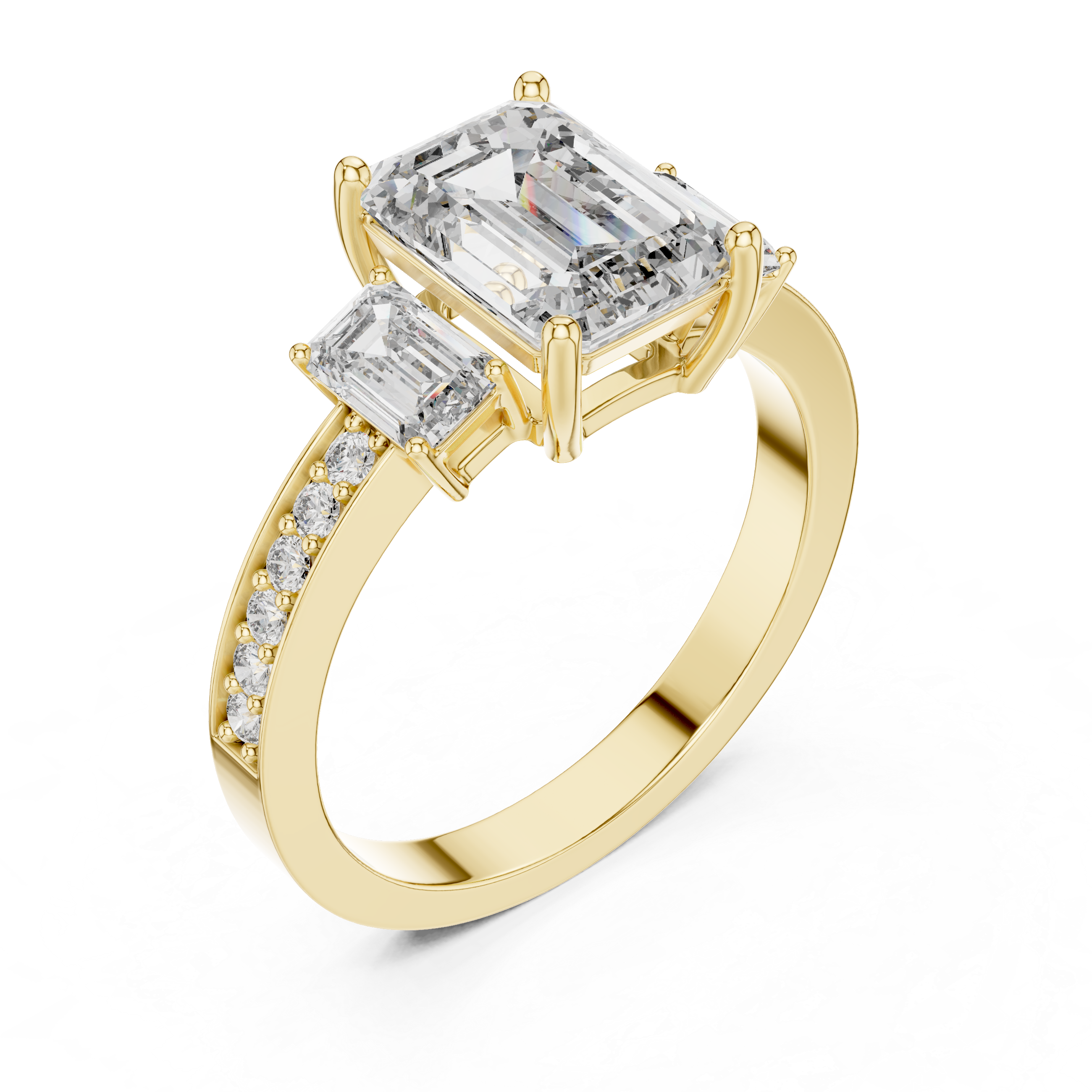 The Ystad Ring - Emerald Cut Three-Stone Pavé Engagement Ring