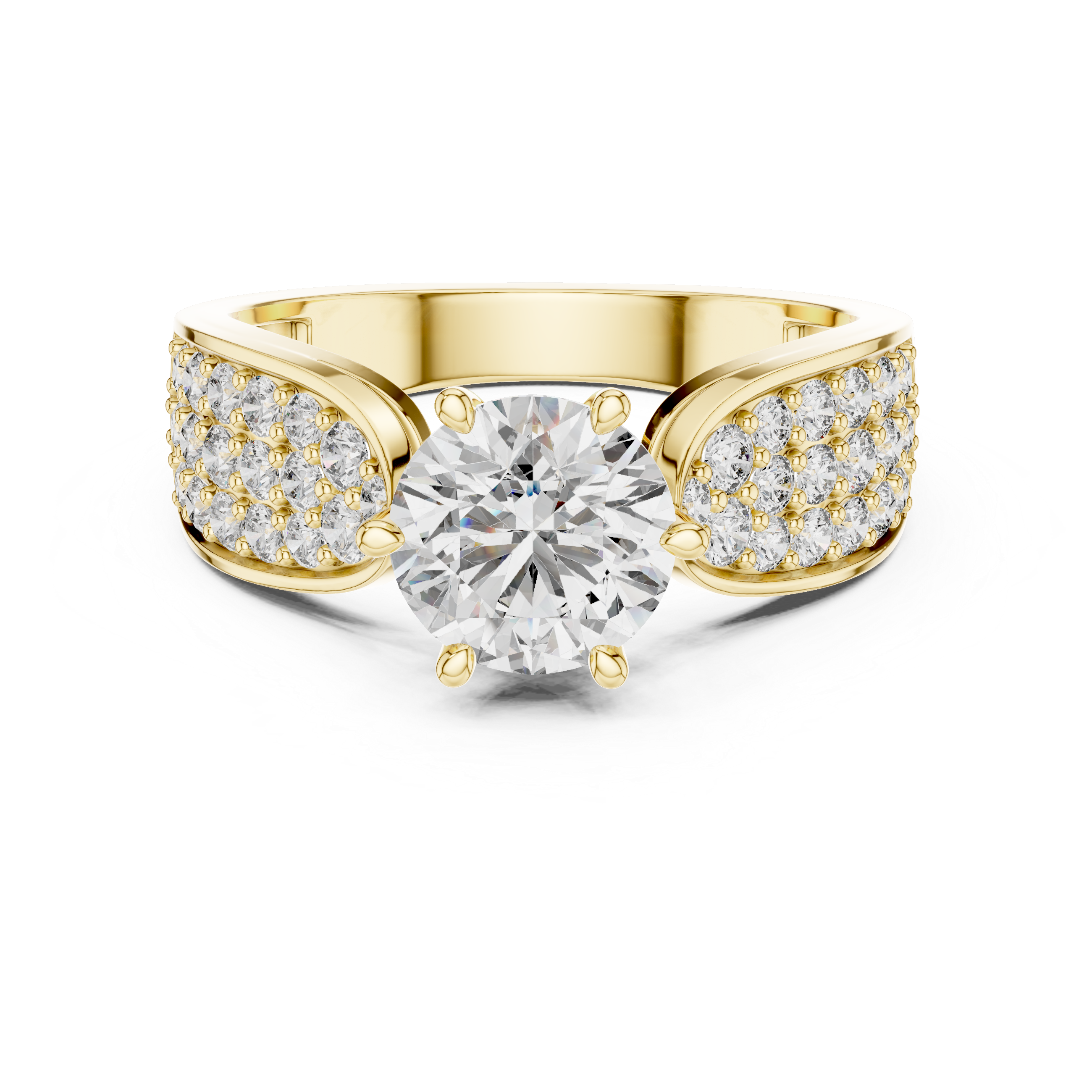 The Heusden Ring - Round Cut Wide Shoulder Pavé Engagement Ring