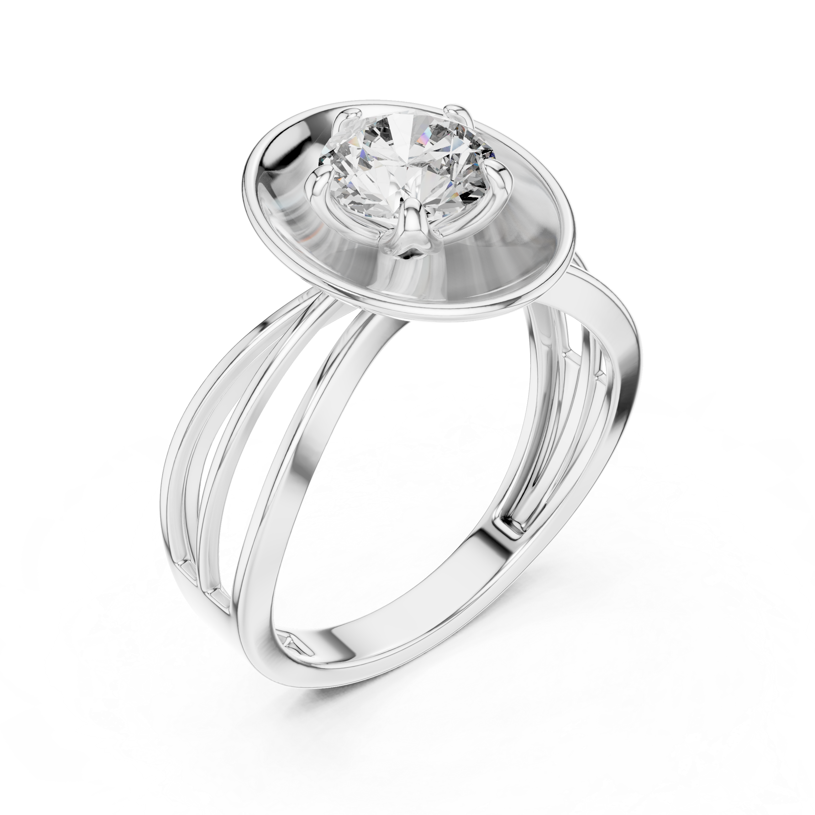 The Rotterdam Ring - Round Cut Sculptural Oval Halo Engagement Ring