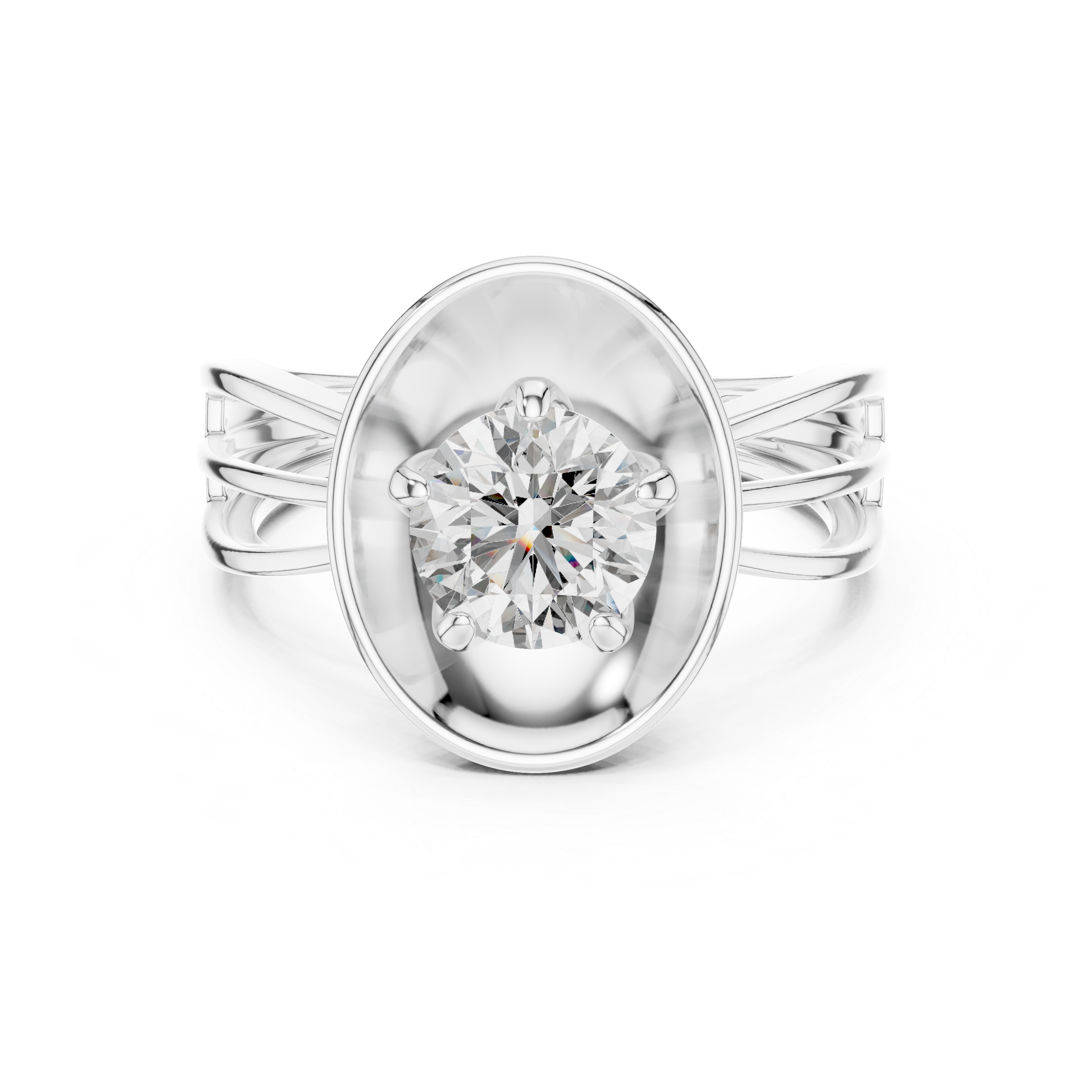 The Rotterdam Ring - Round Cut Sculptural Oval Halo Engagement Ring