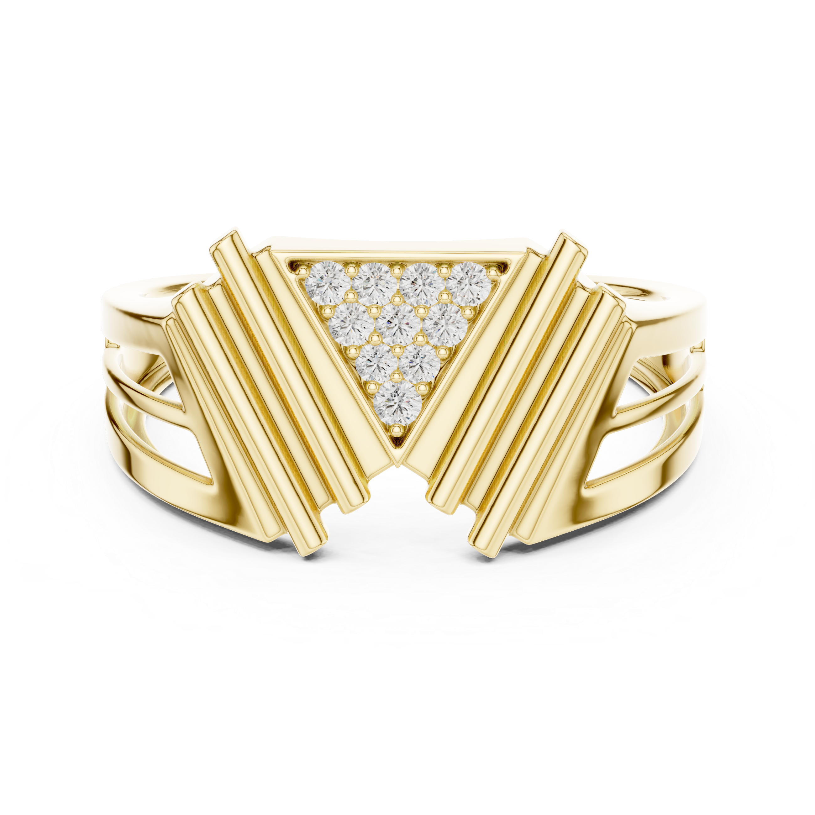 The Carré d’Or Ring - Geometric Chevron Split Shank Band