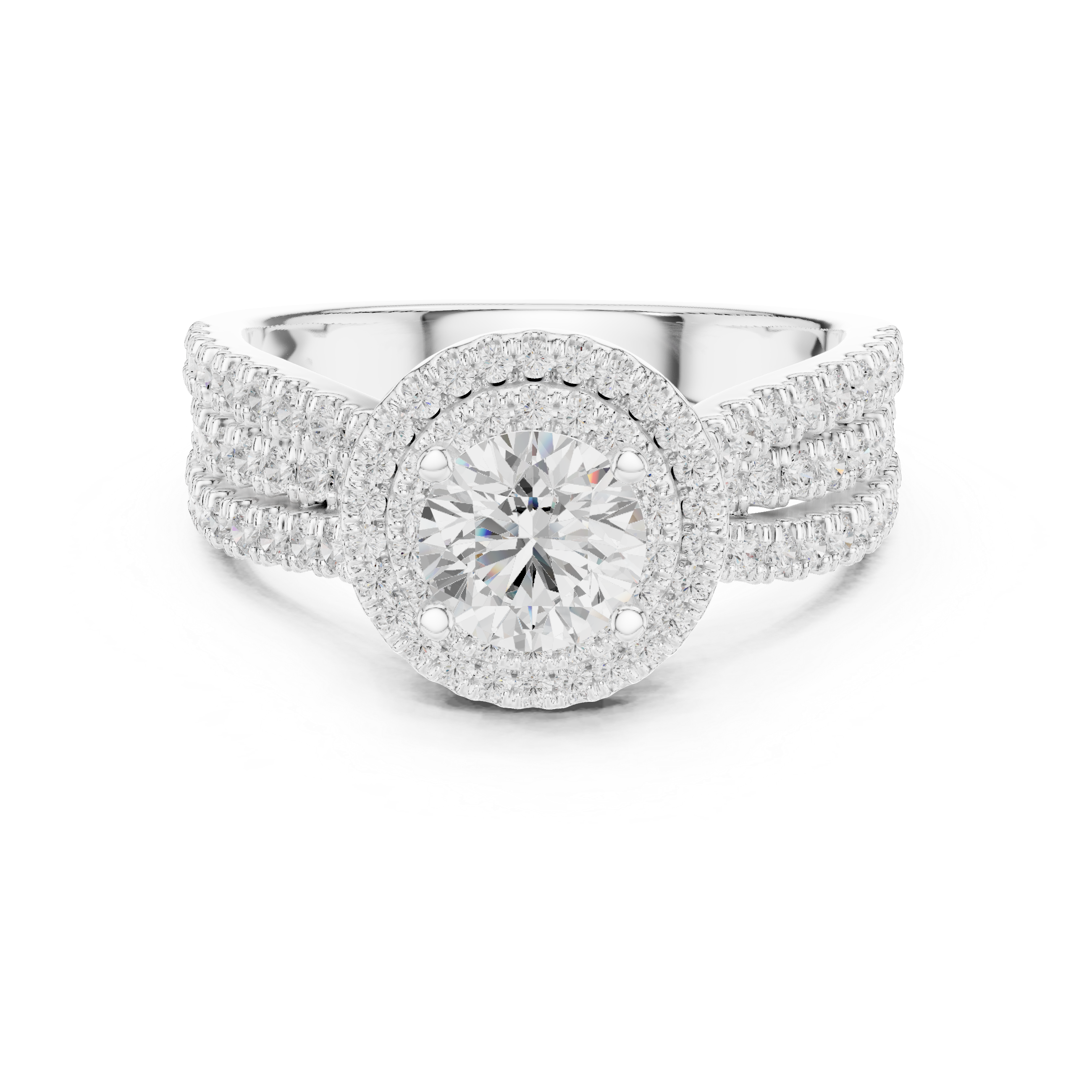 The Tremezzo Ring - Triple Band Micro-Pave Halo Engagement Ring