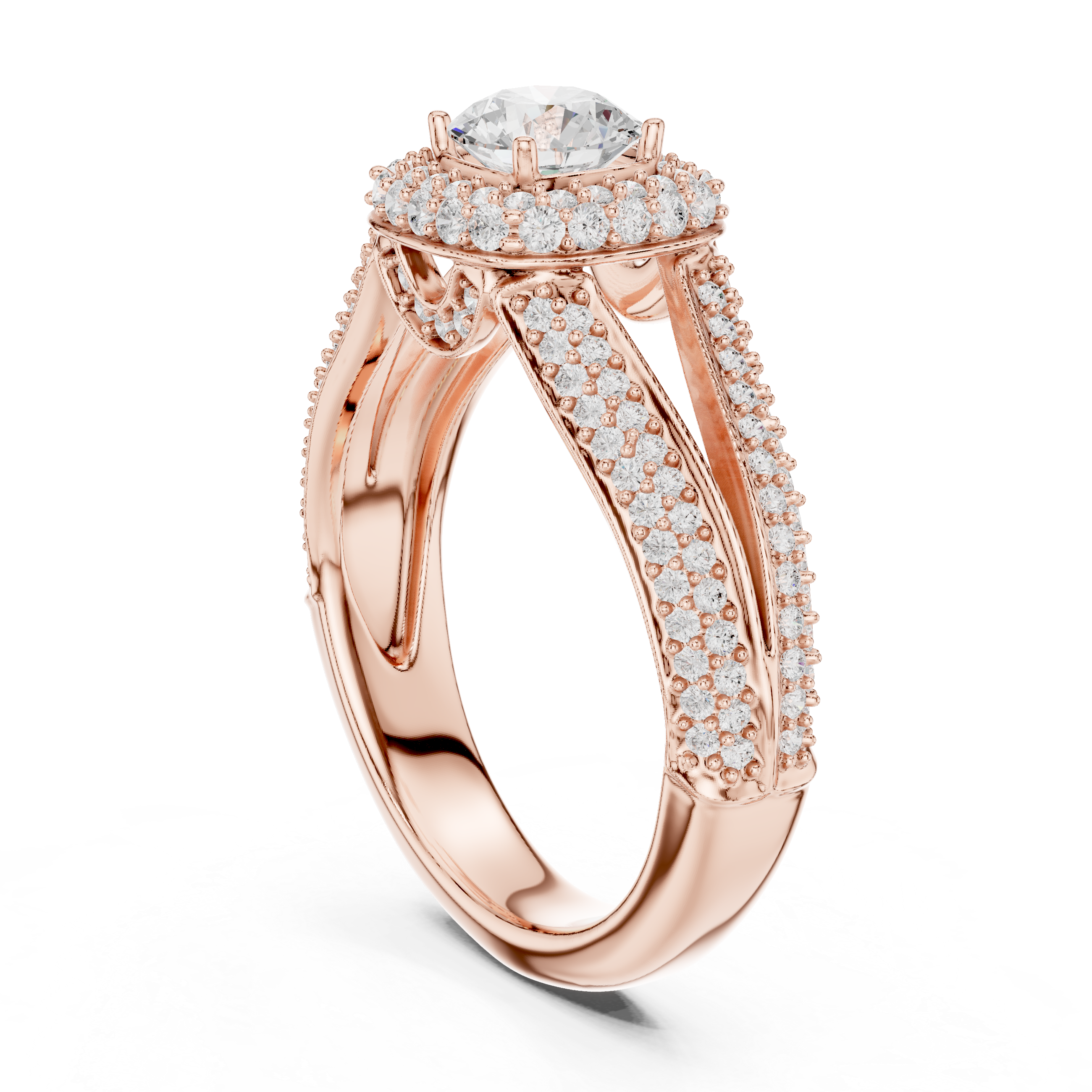 The Bad Wiessee Ring - Triple Band Pavé Halo Engagement Ring