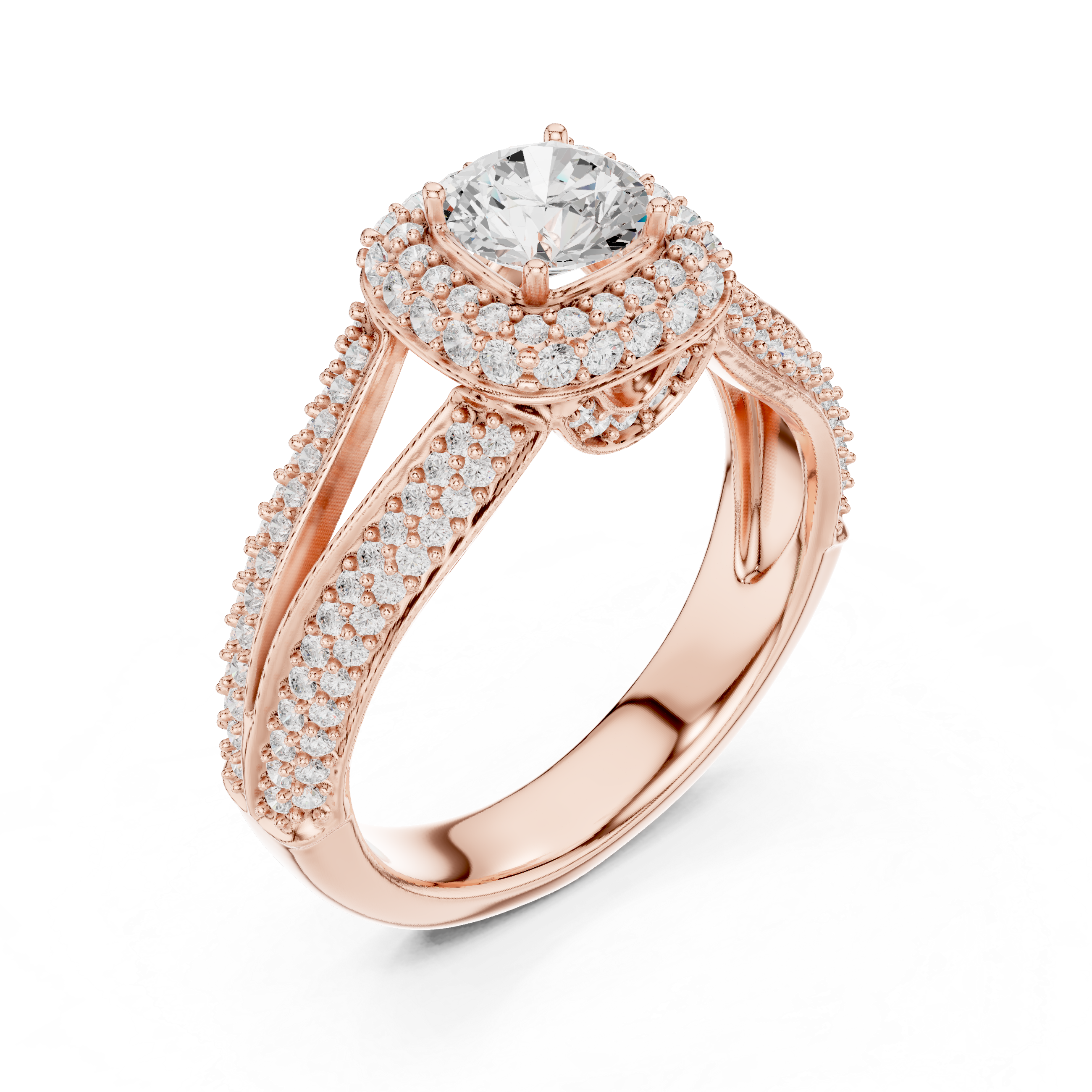 The Bad Wiessee Ring - Triple Band Pavé Halo Engagement Ring