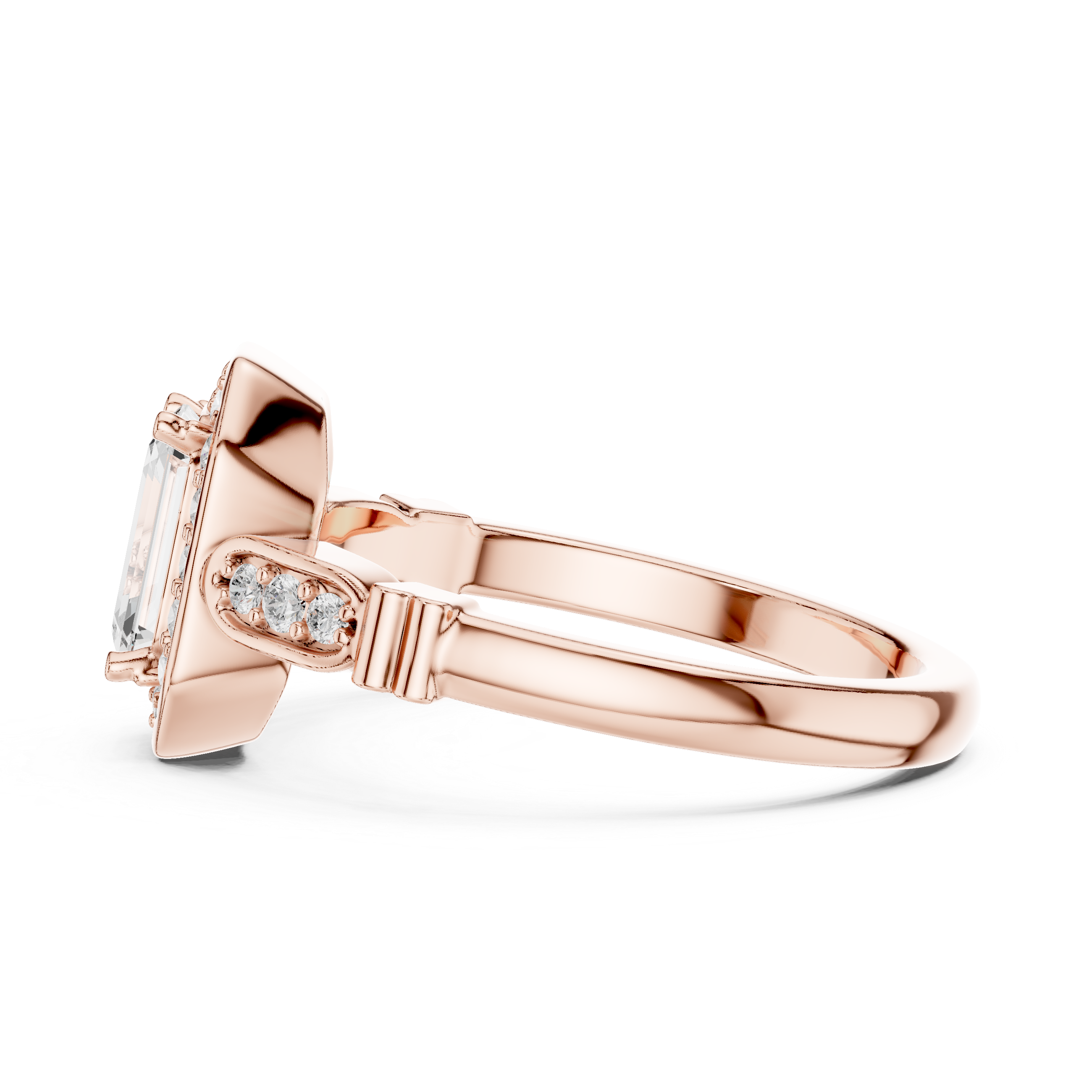 The Kraainem Ring - Emerald Cut Halo Engagement Ring