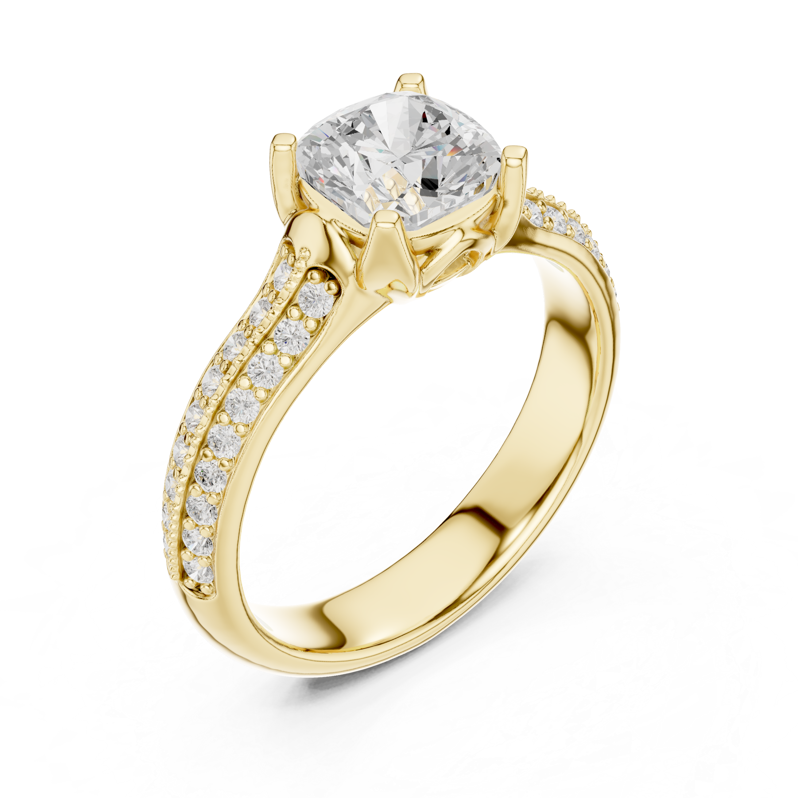 The Somosaguas Ring - Cushion Cut Triple Band Engagement Ring
