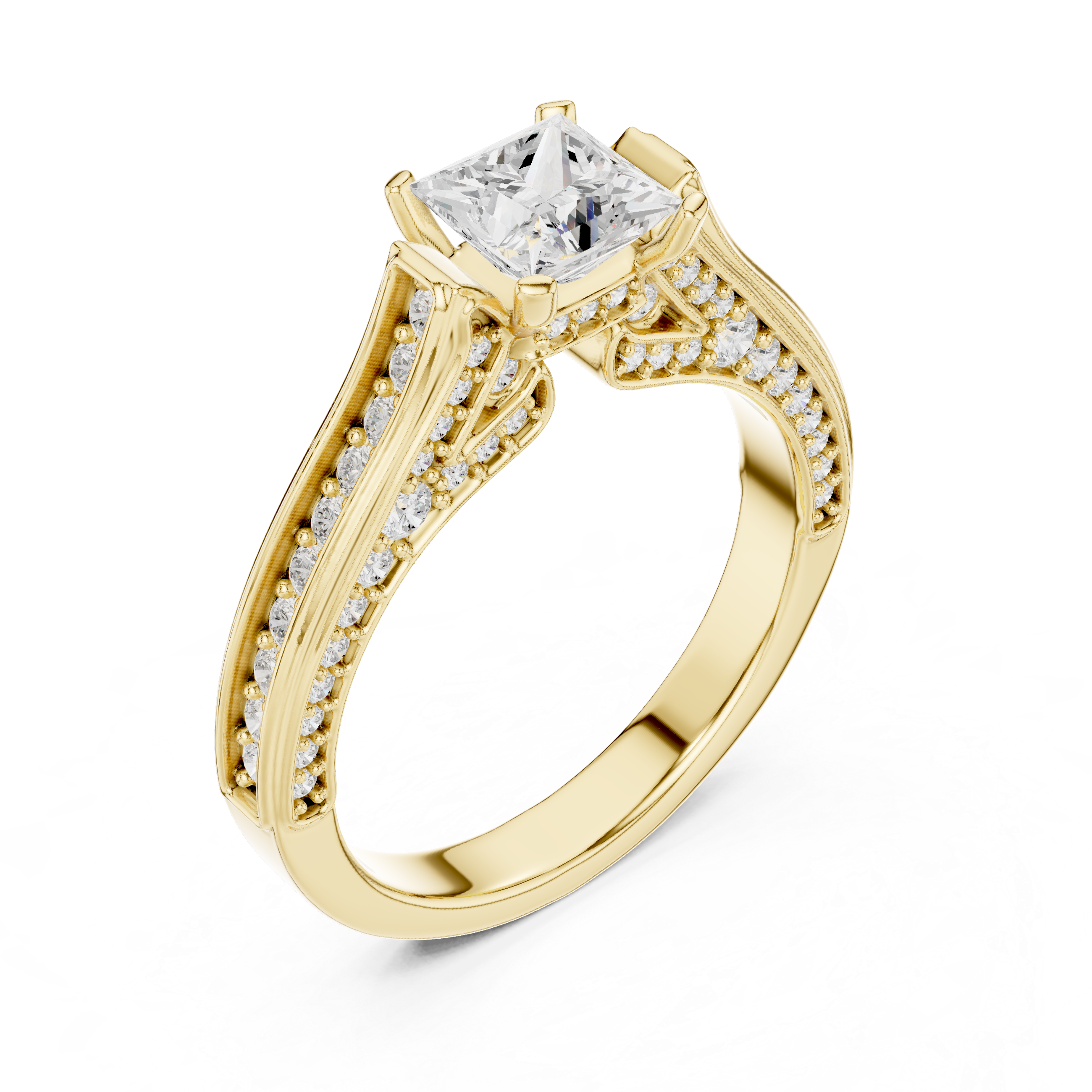 The Galapagar Ring - Princess Cut Pavé Cathedral Engagement Ring