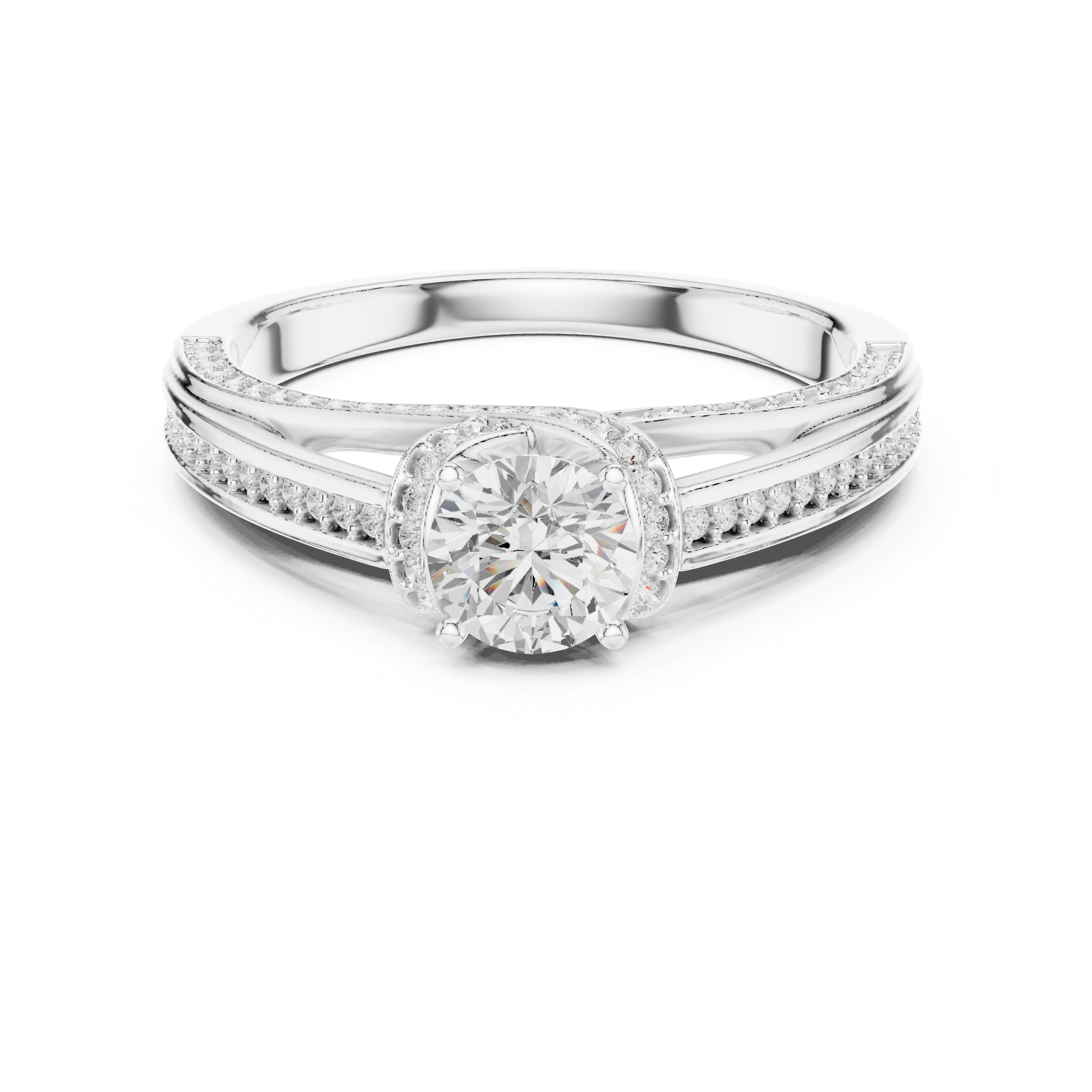 The Lidingö Ring - Split-Cathedral Pavé Engagement Ring