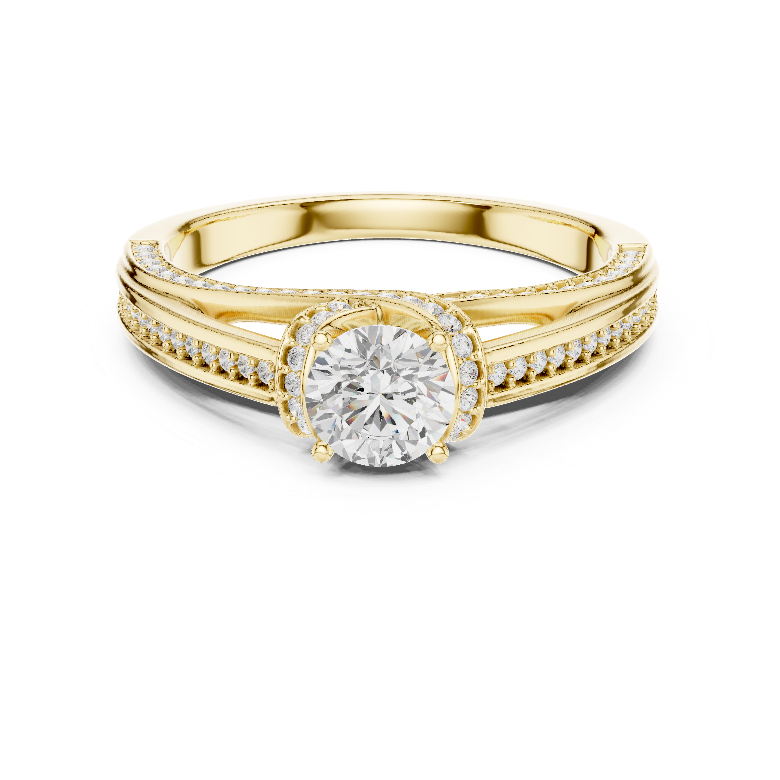 The Lidingö Ring - Split-Cathedral Pavé Engagement Ring