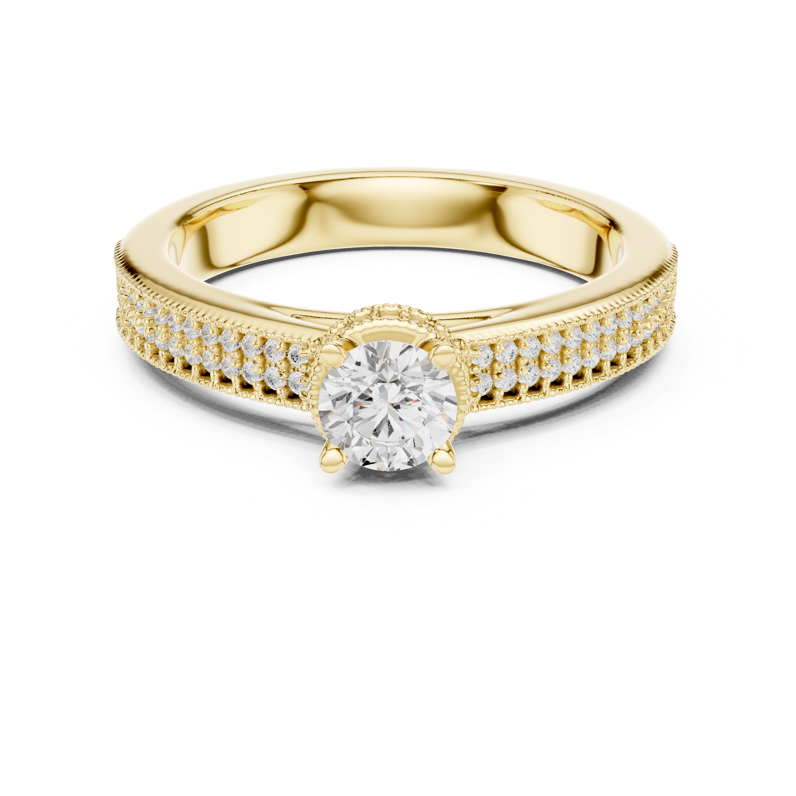 The Djursholm Ring - Triple-Row Pavé Solitaire Engagement Ring