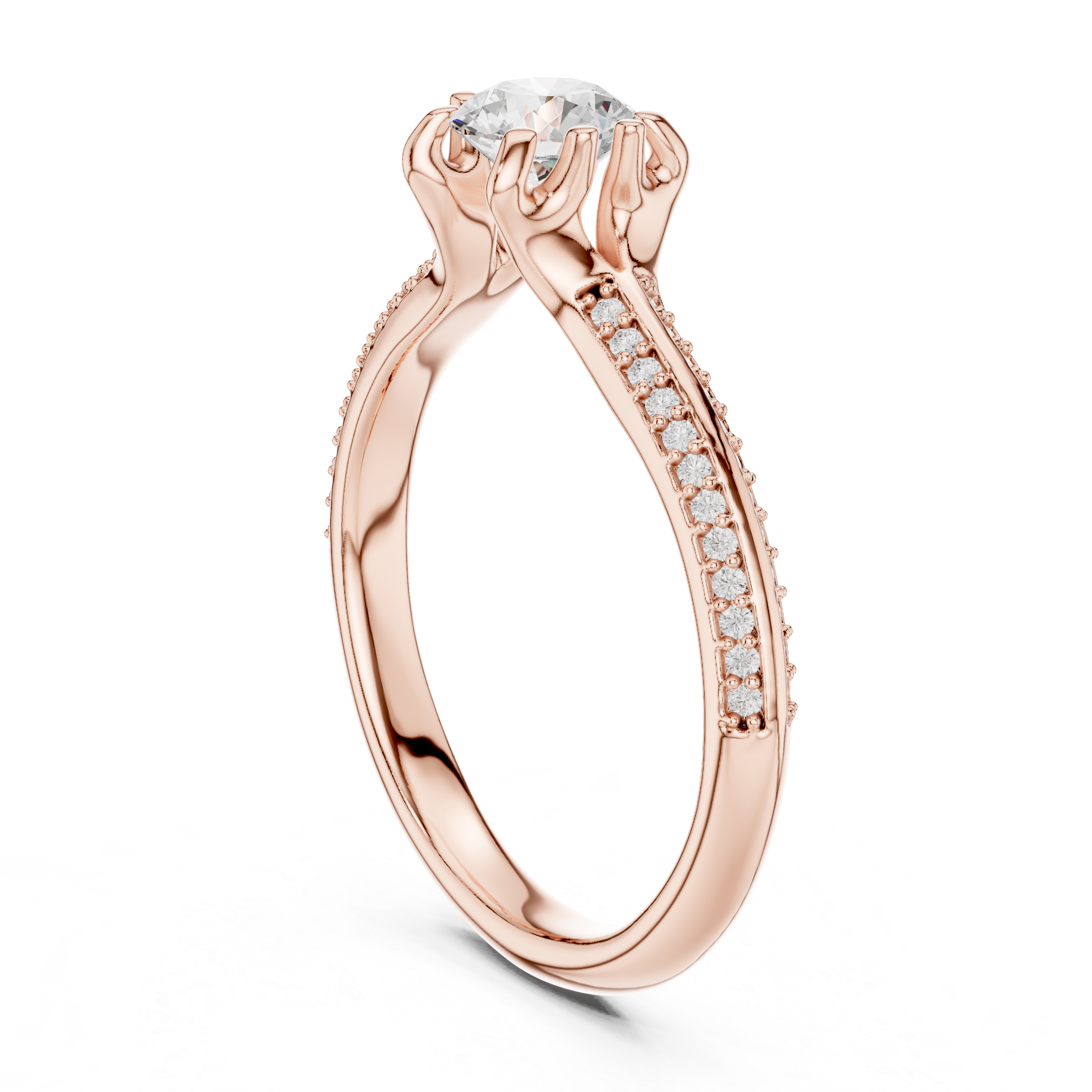 The Charlottenlund Ring - Round Brilliant Cathedral Pavé Engagement Ring