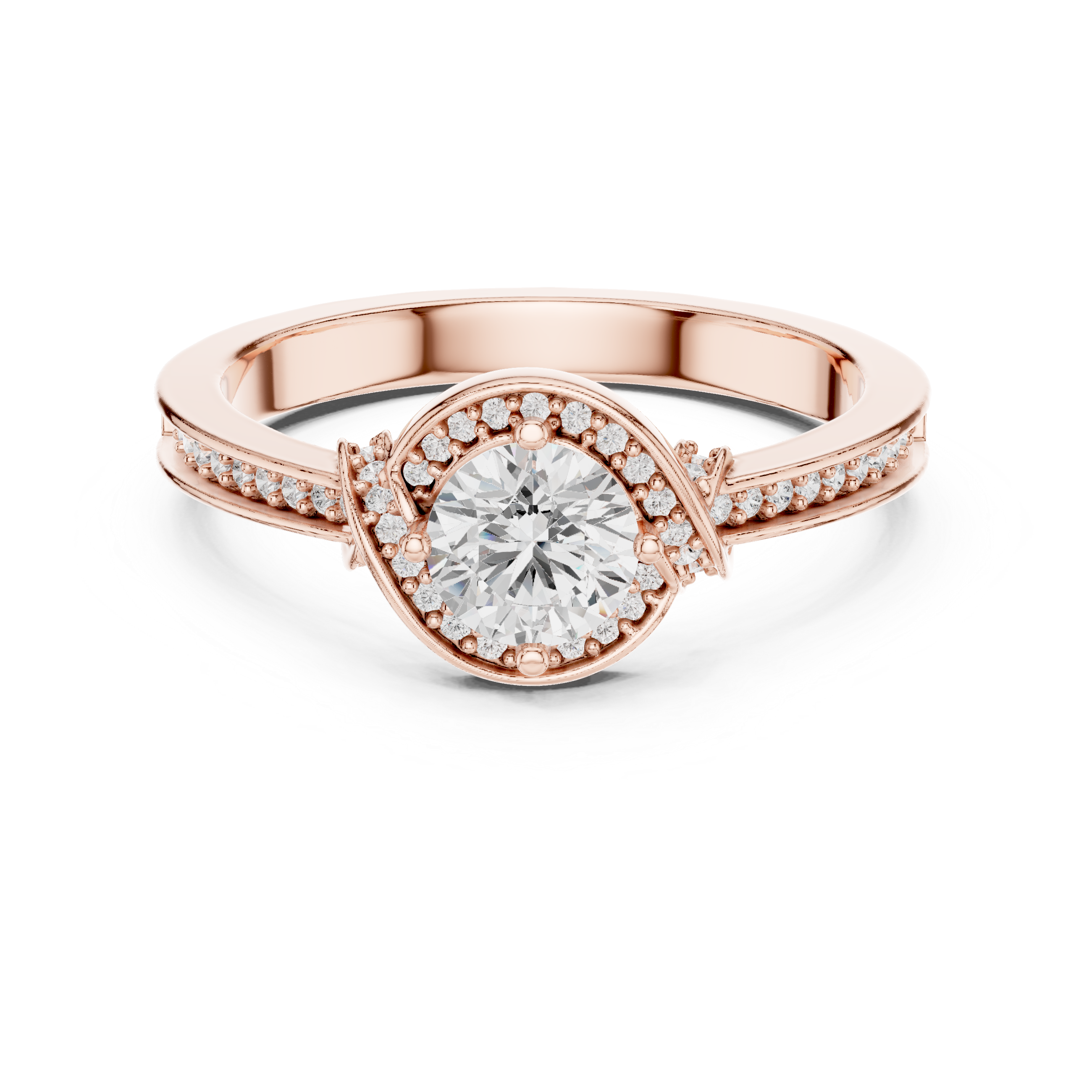 The Ordrup Ring - Round Brilliant Bypass Pavé Engagement Ring