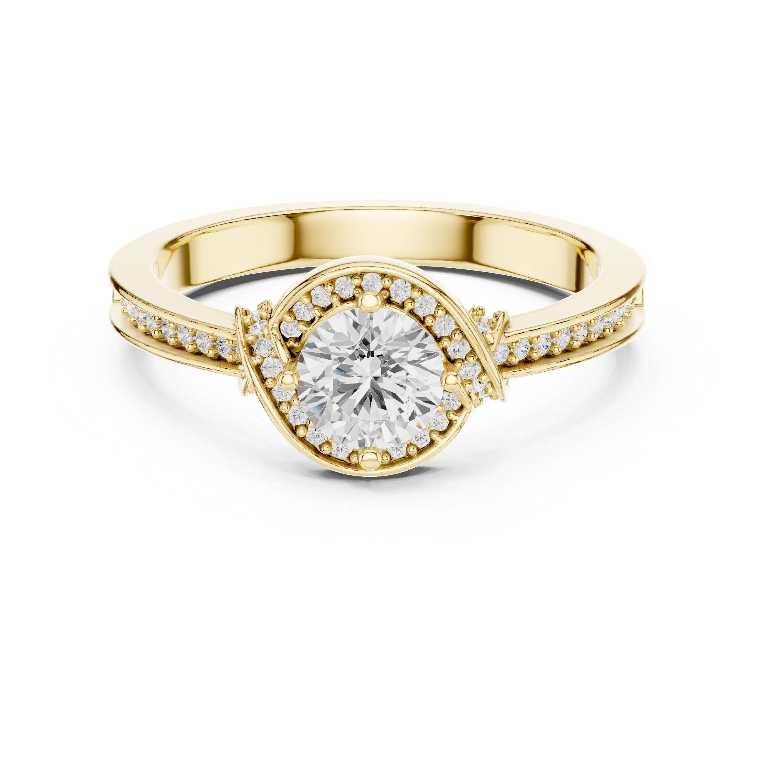 The Ordrup Ring - Round Brilliant Bypass Pavé Engagement Ring