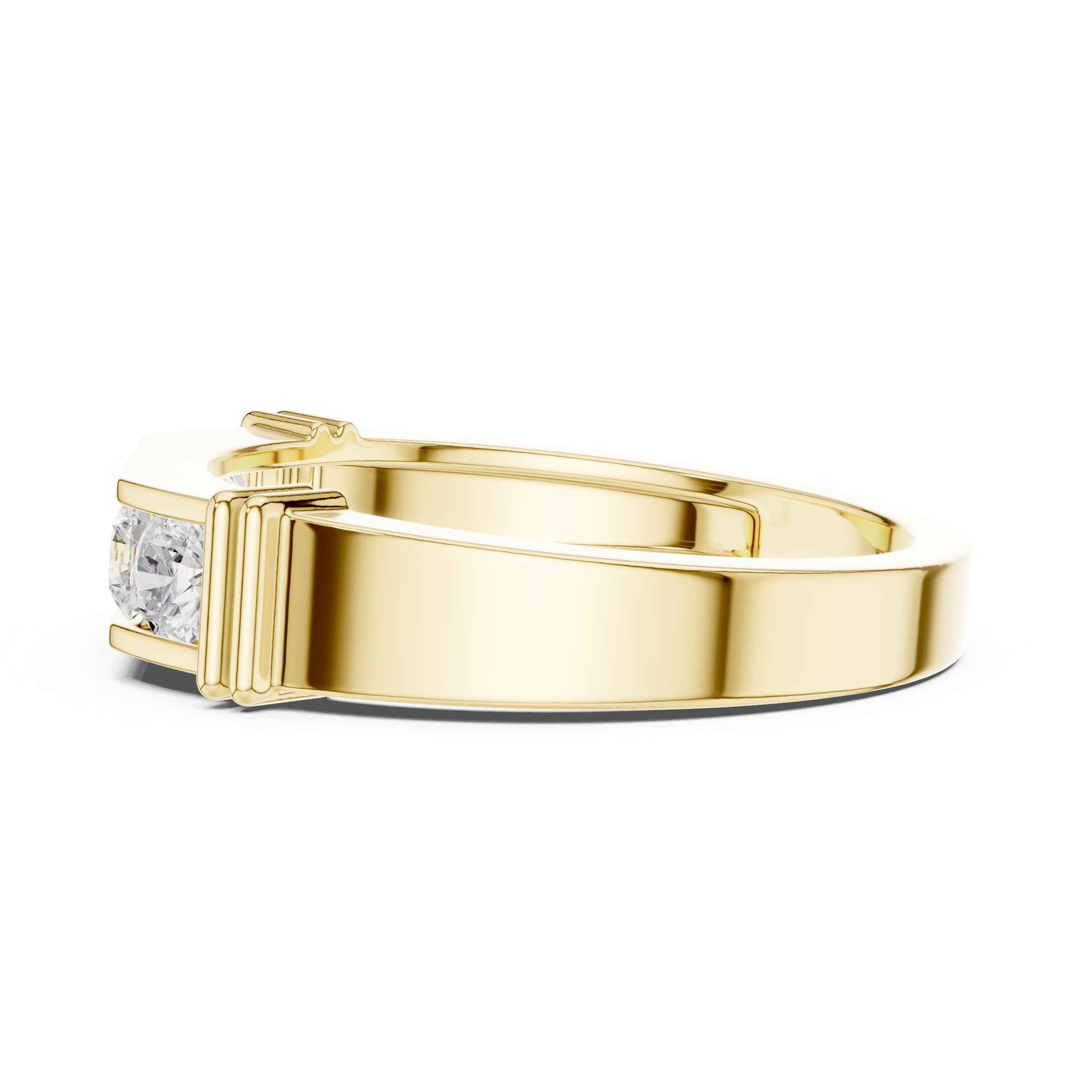 Gold ring with a diamond on a white background