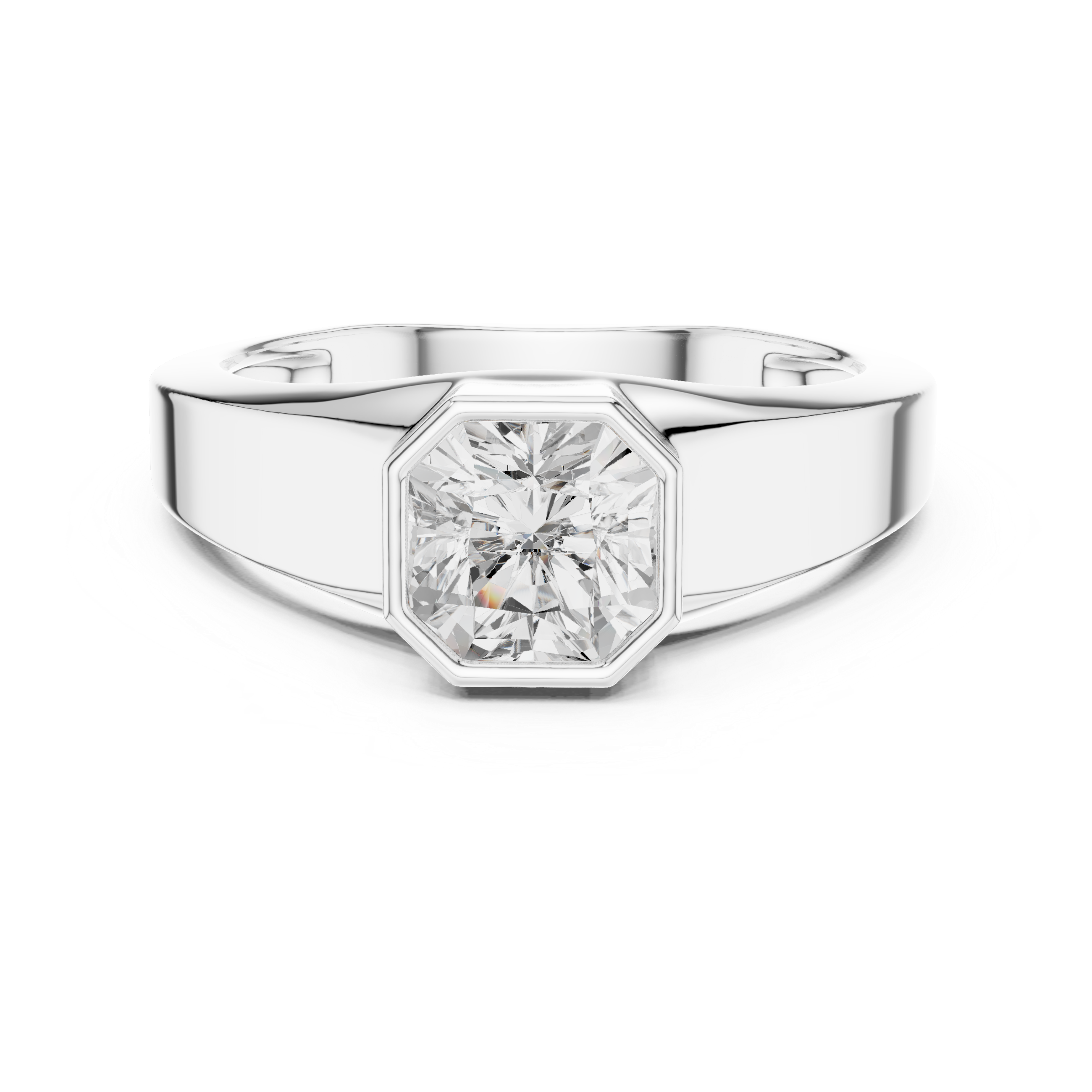 Silver ring with a diamond on a white background