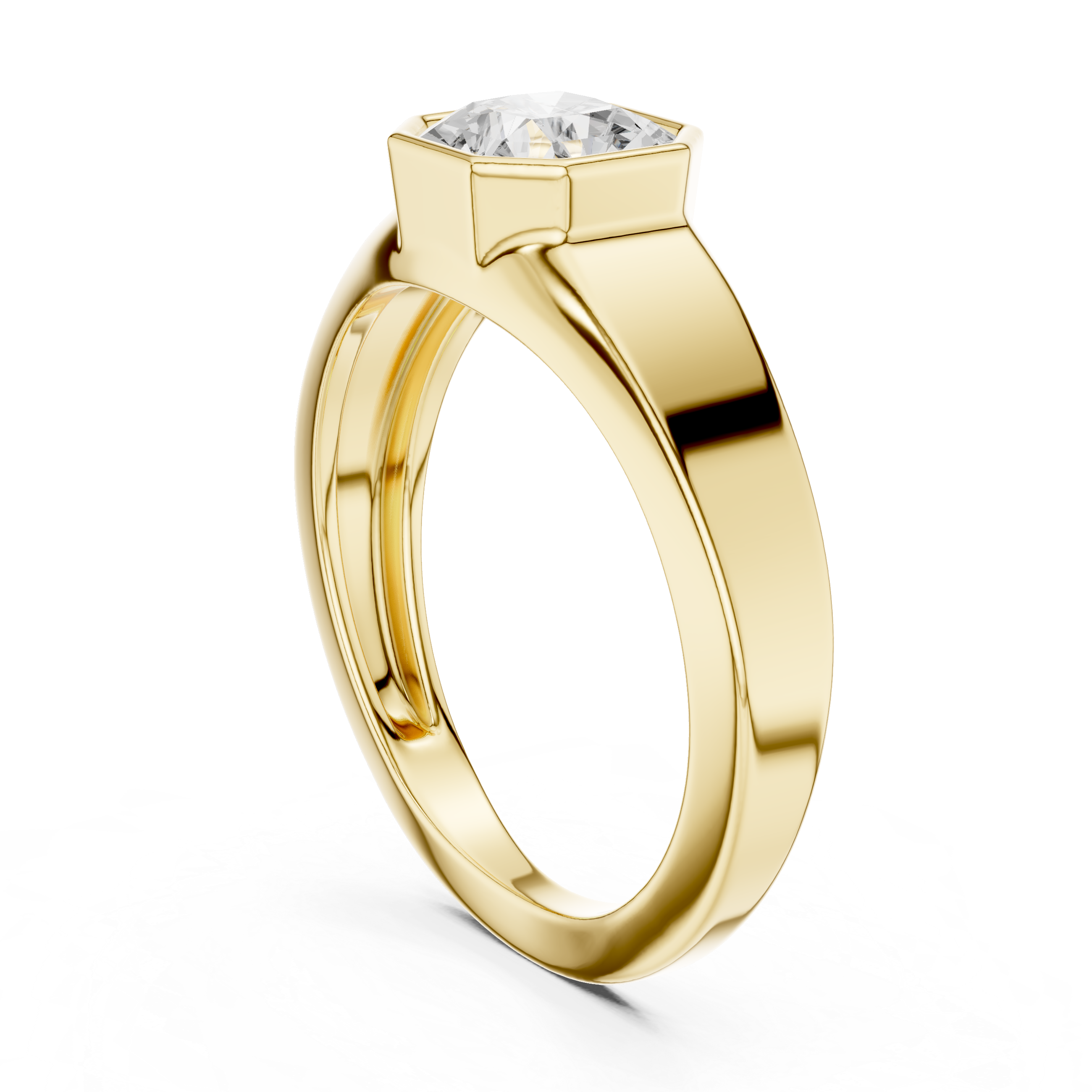 Gold ring with a diamond on a white background