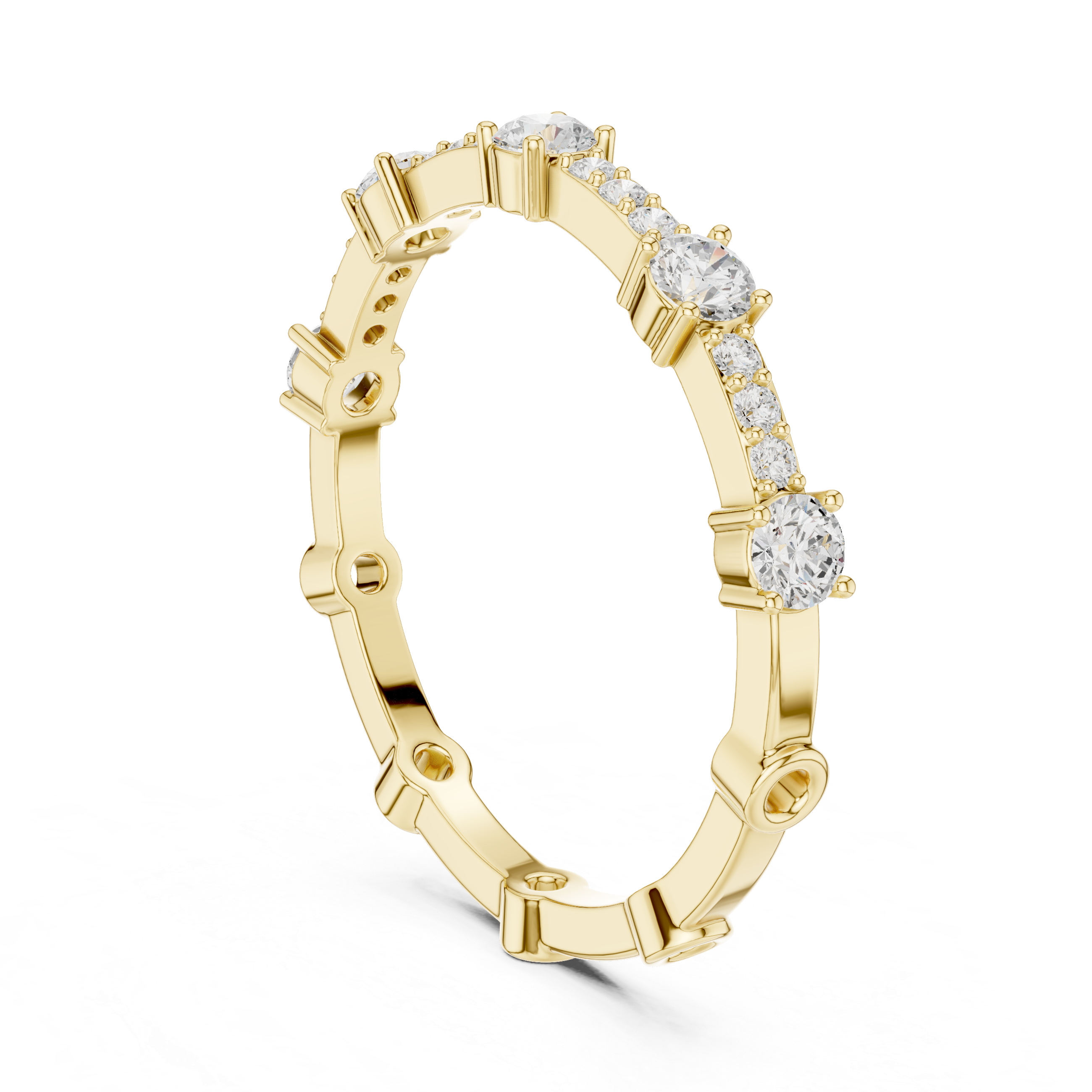 Gold ring with diamonds on a white background