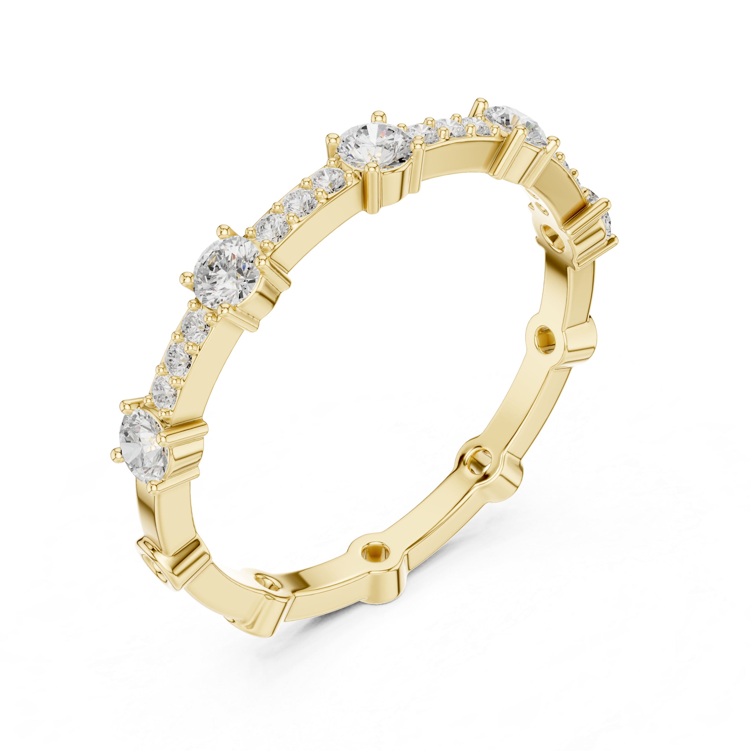 Gold ring with diamonds on a white background