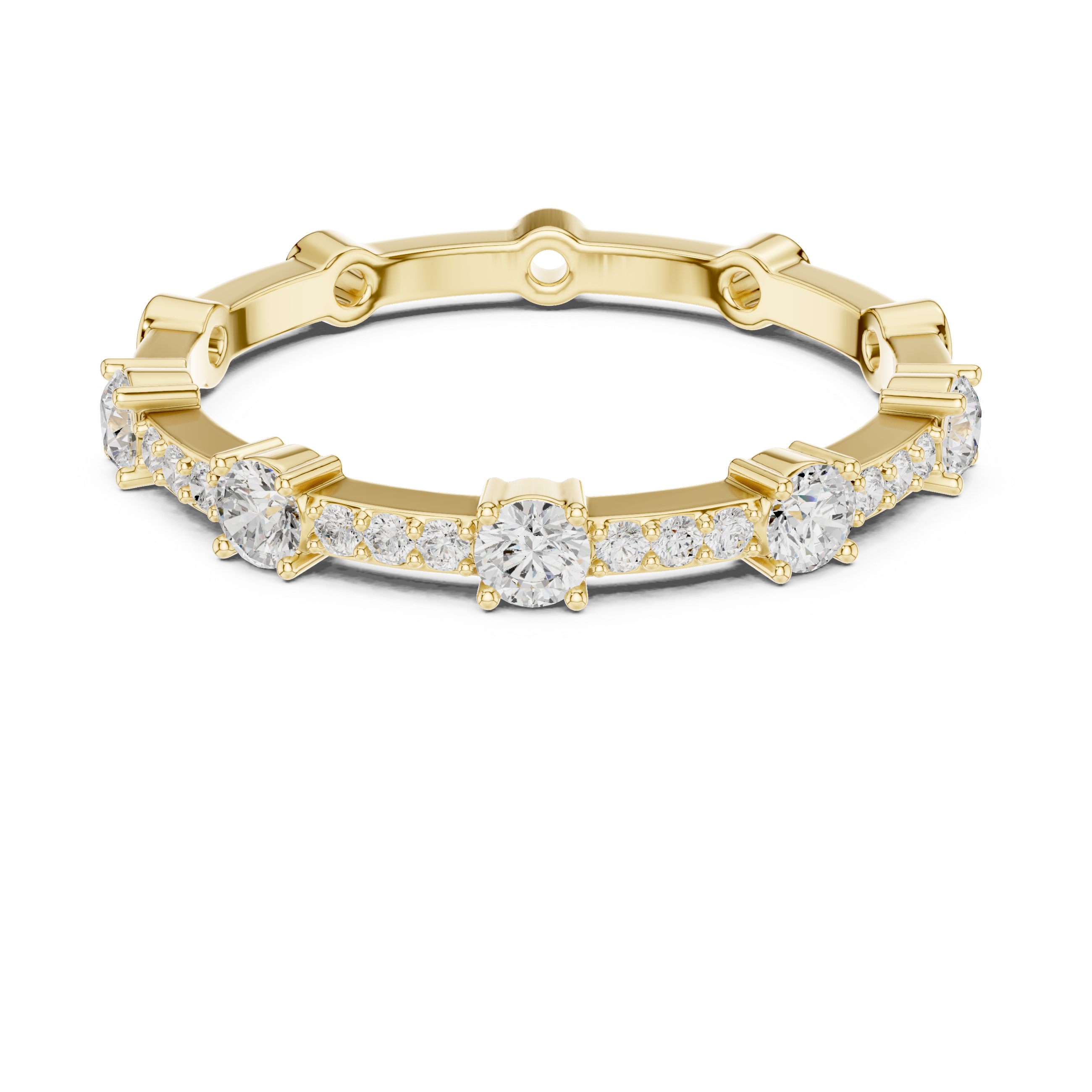 Gold ring with diamond stones on a white background