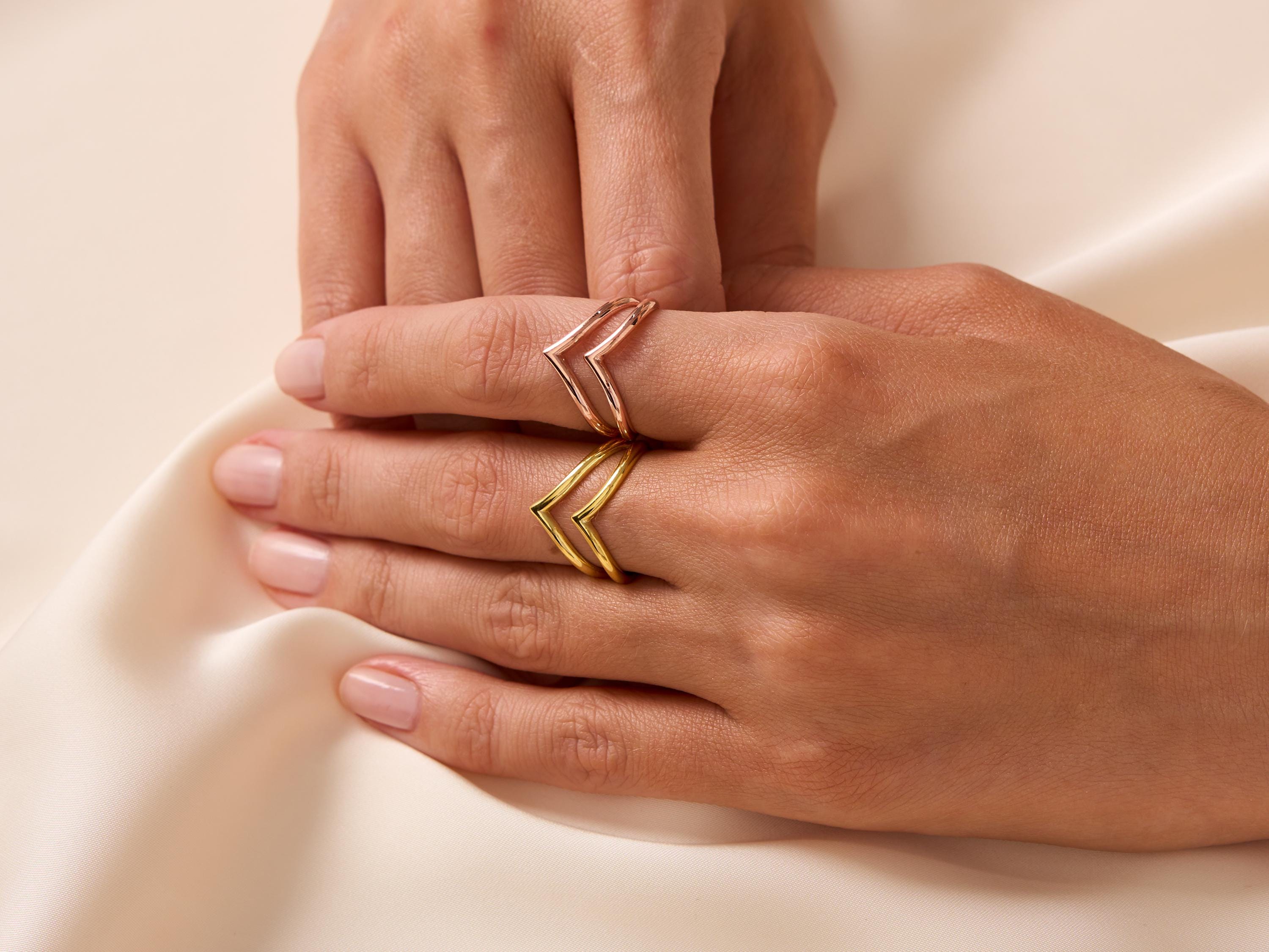 Double Chevron Sterling Silver Ring: Gold Minimalist Stacking Band