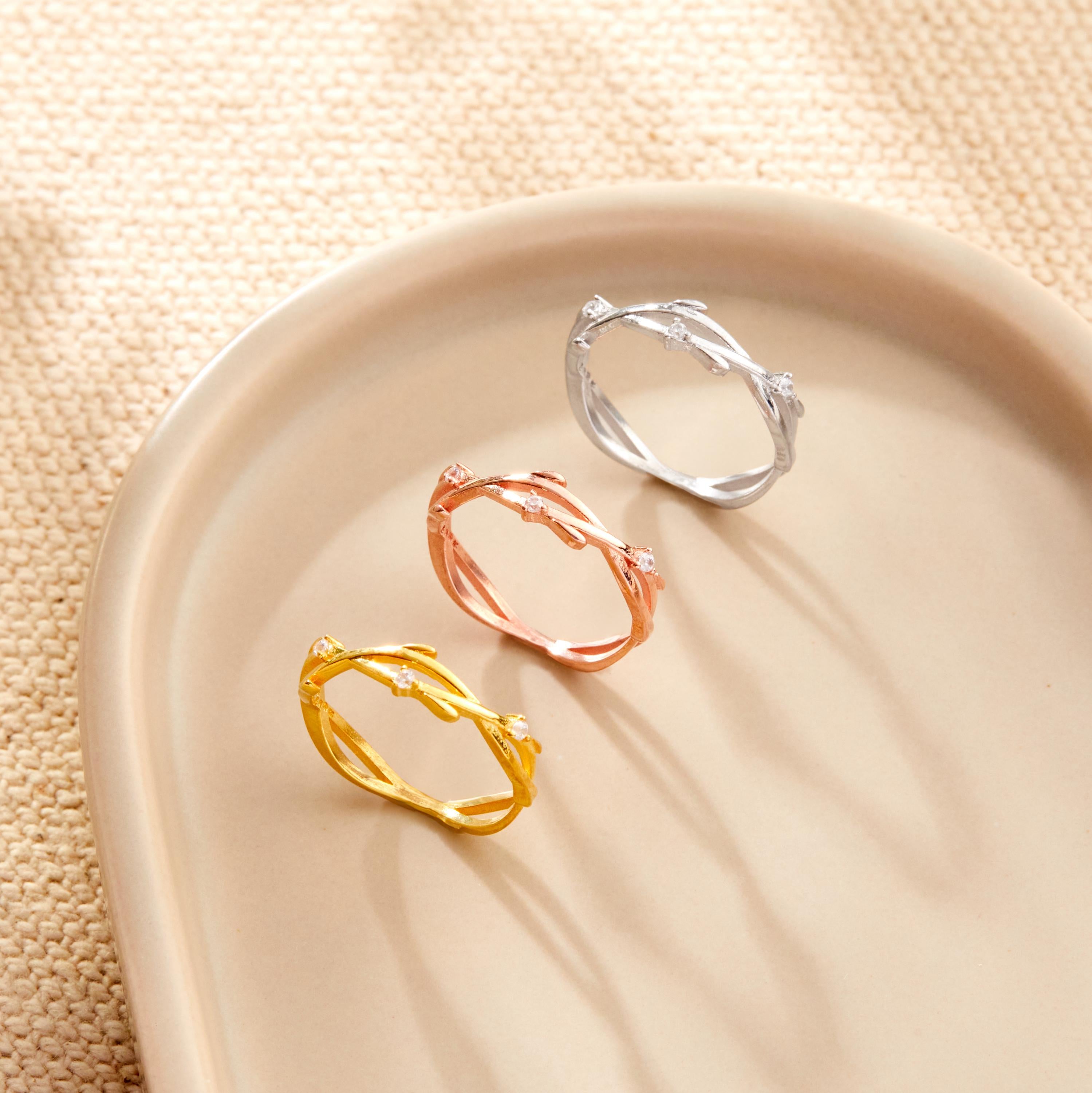 Twig Engagement Ring, Simulated Diamond Olive Branch