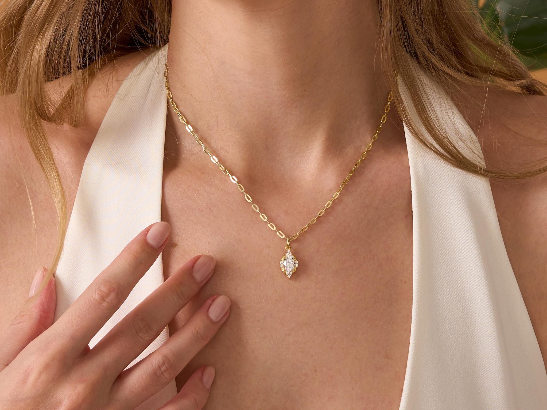 Moissanite Necklace Oval, 2 Carat Moissanite Pendant