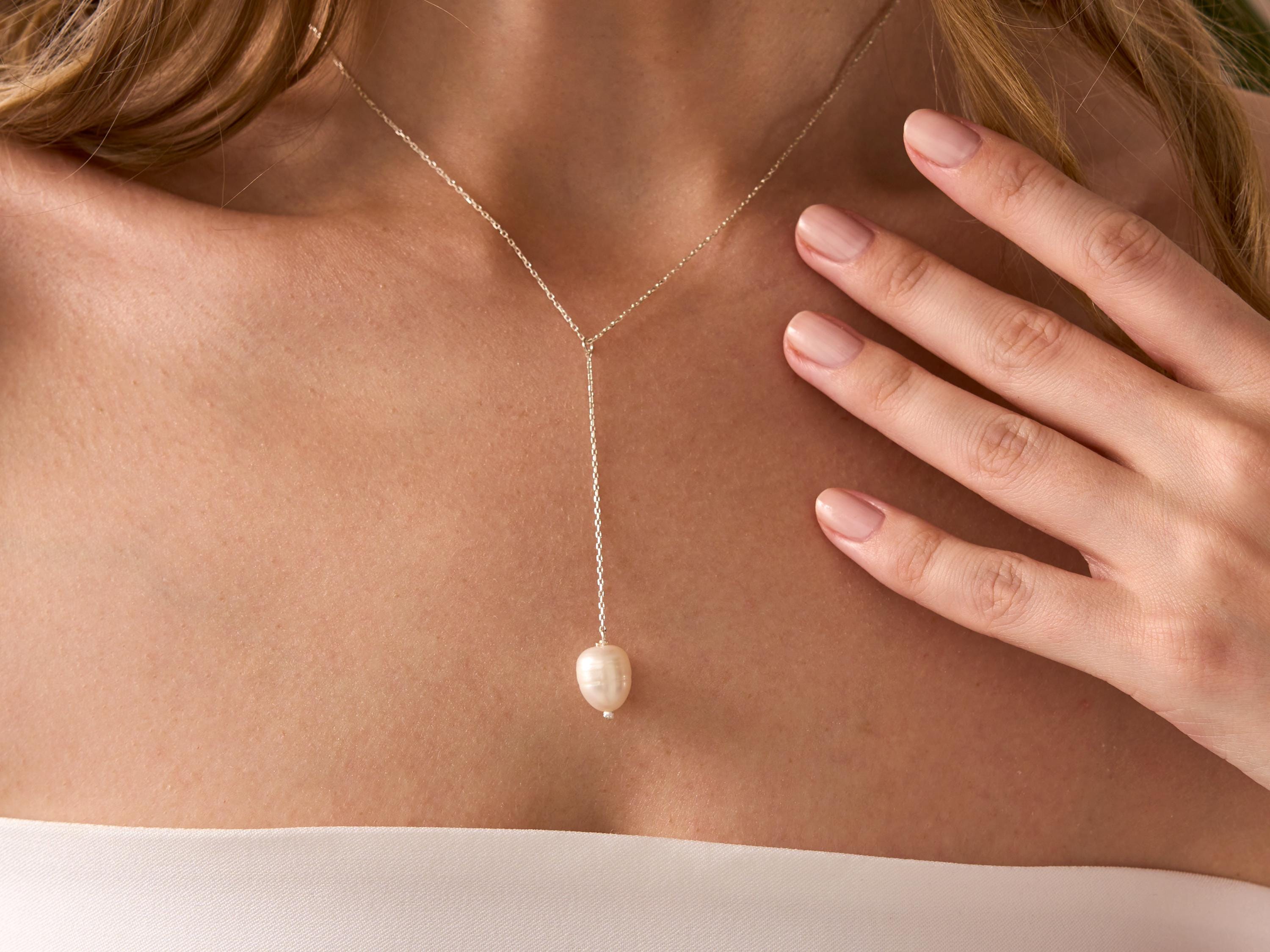 Freshwater Pearl Lariat Necklace: Sterling Silver Y Necklace