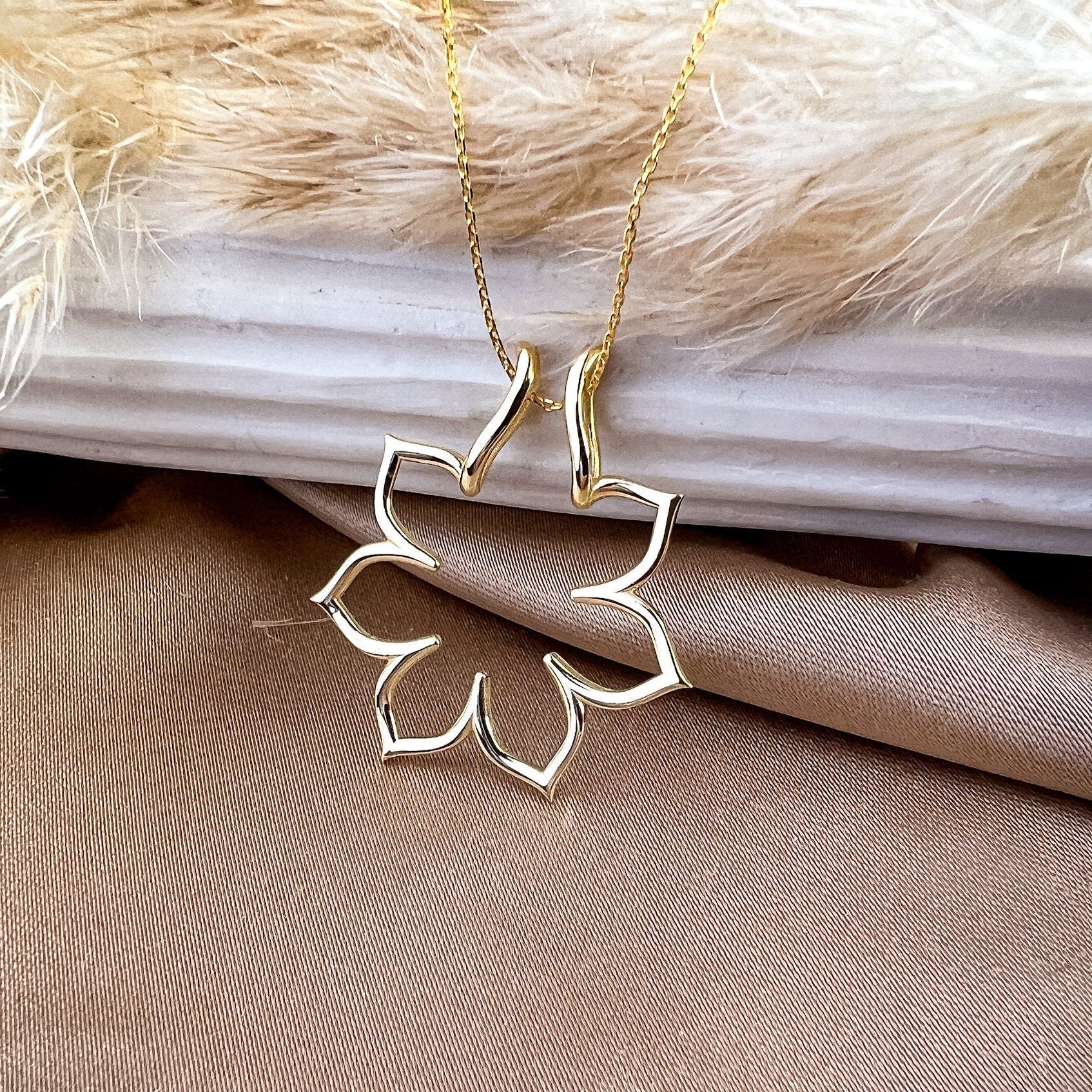 Sunflower Ring Holder Necklace, 14K White Gold