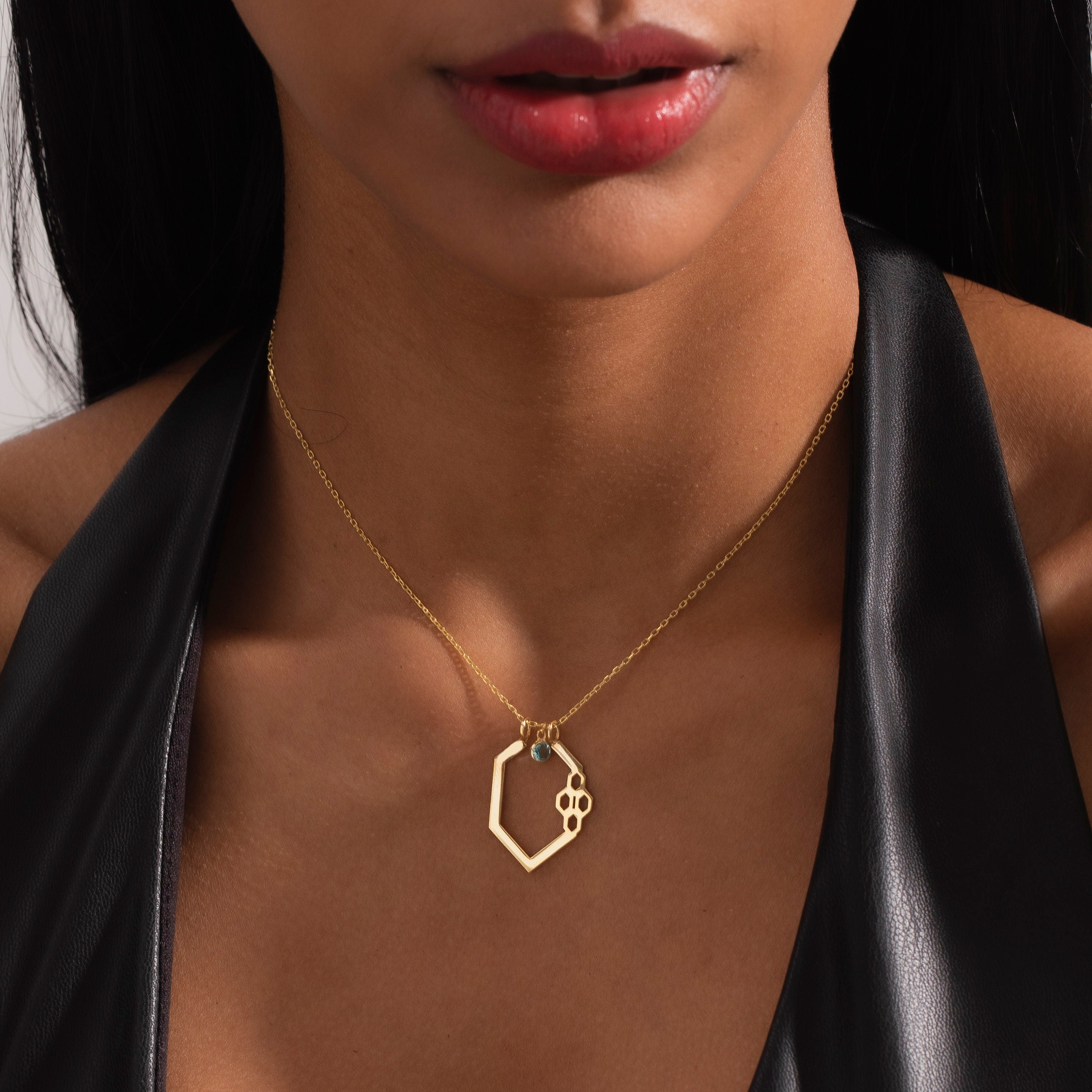 Honeycomb Ring Holder Necklace with Birthstone