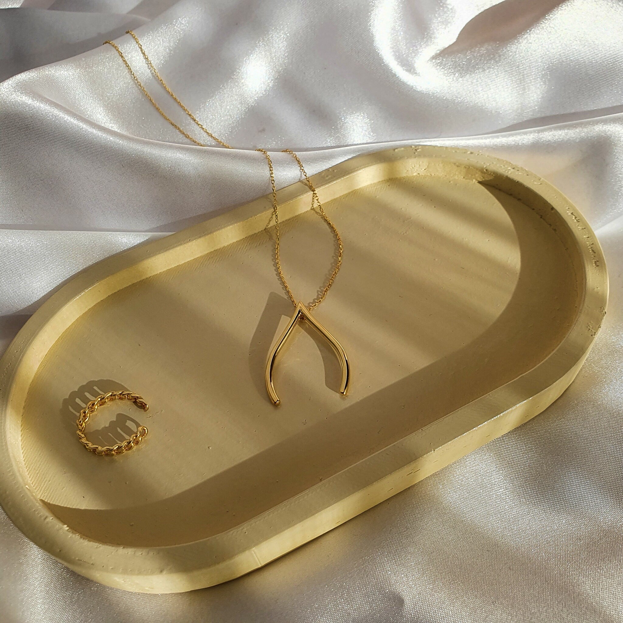 14k Solid Gold Wishbone Ring Holder Necklace