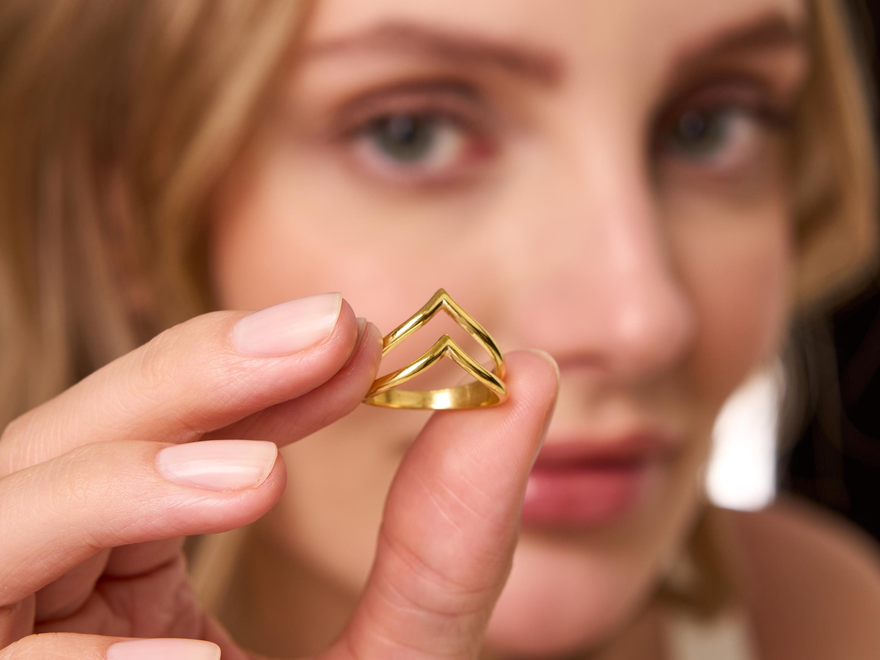 Double Chevron Sterling Silver Ring: Gold Minimalist Stacking Band